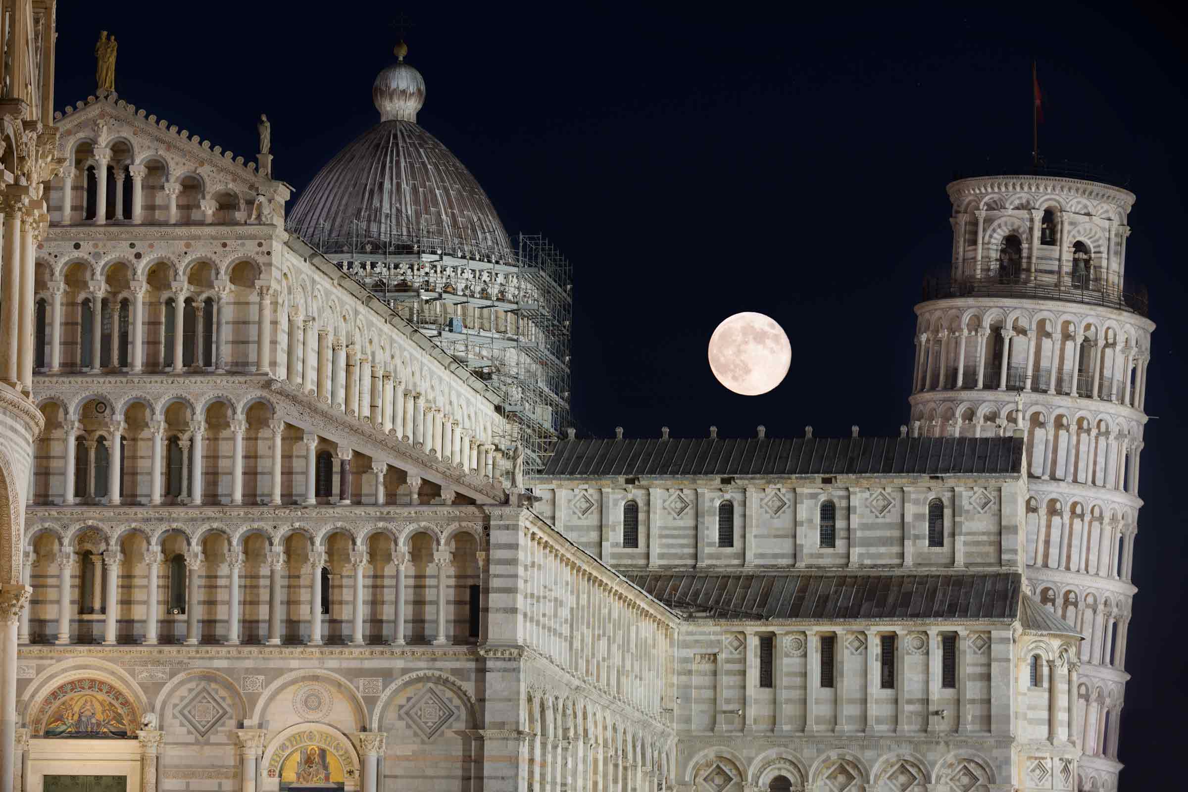 Full moon and Pisa Tower
