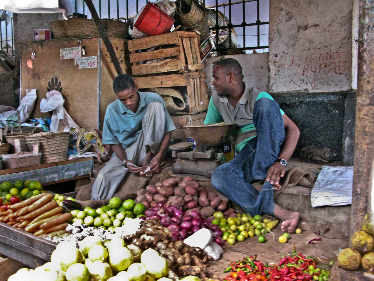 Market fruit and vegetables covered Zanzibar, Stone Town