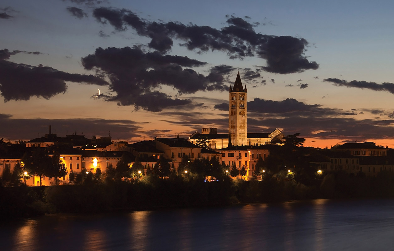 Twilight on the banks of the Adige River