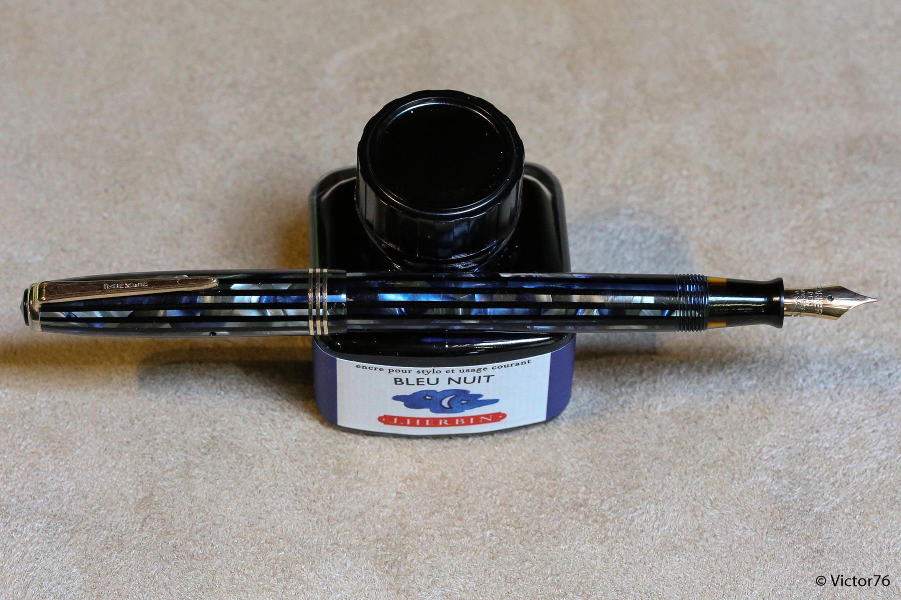 Parker Striped Duofold Vacumatic Blue and Pearl