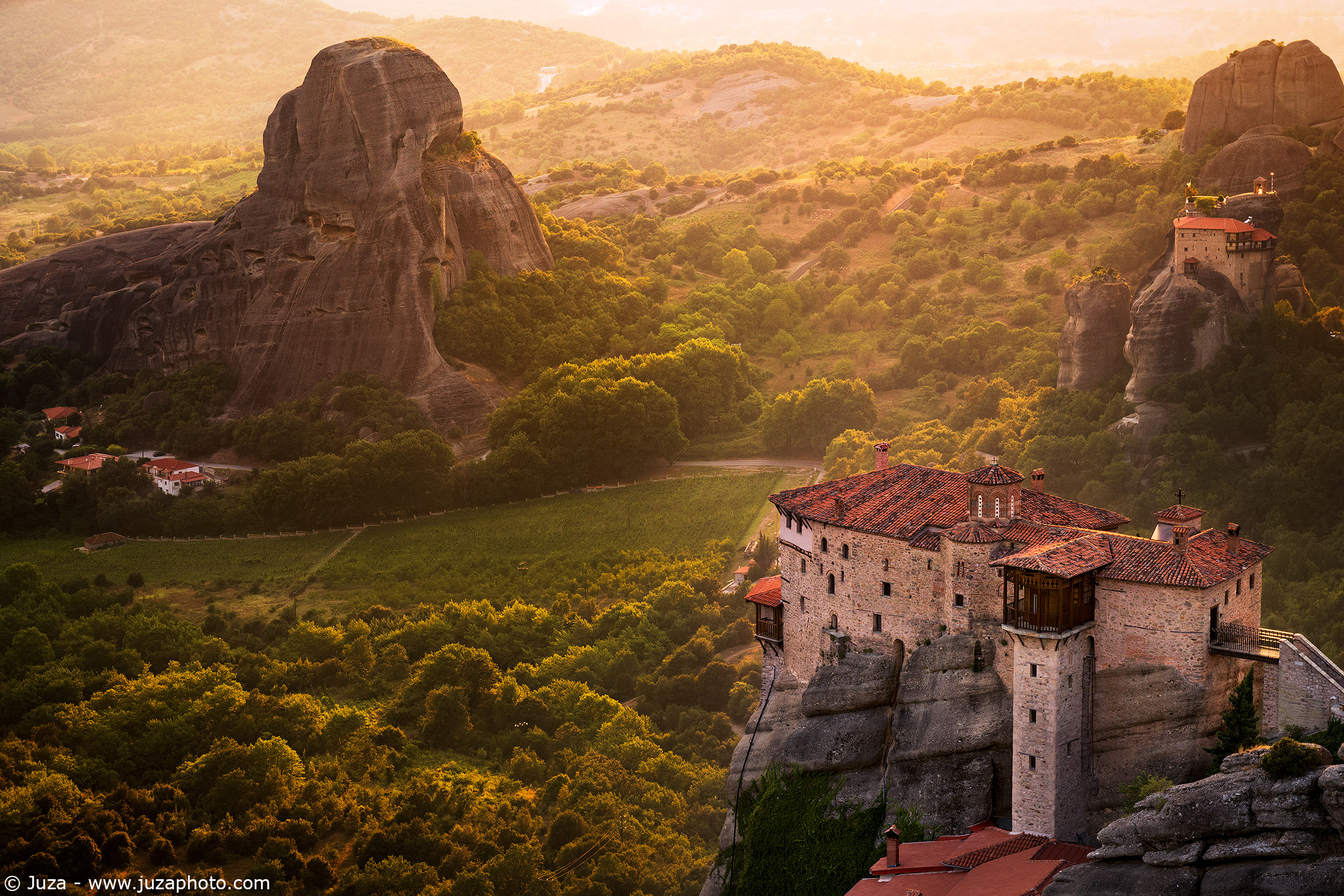 The Meteora monasteries at sunset