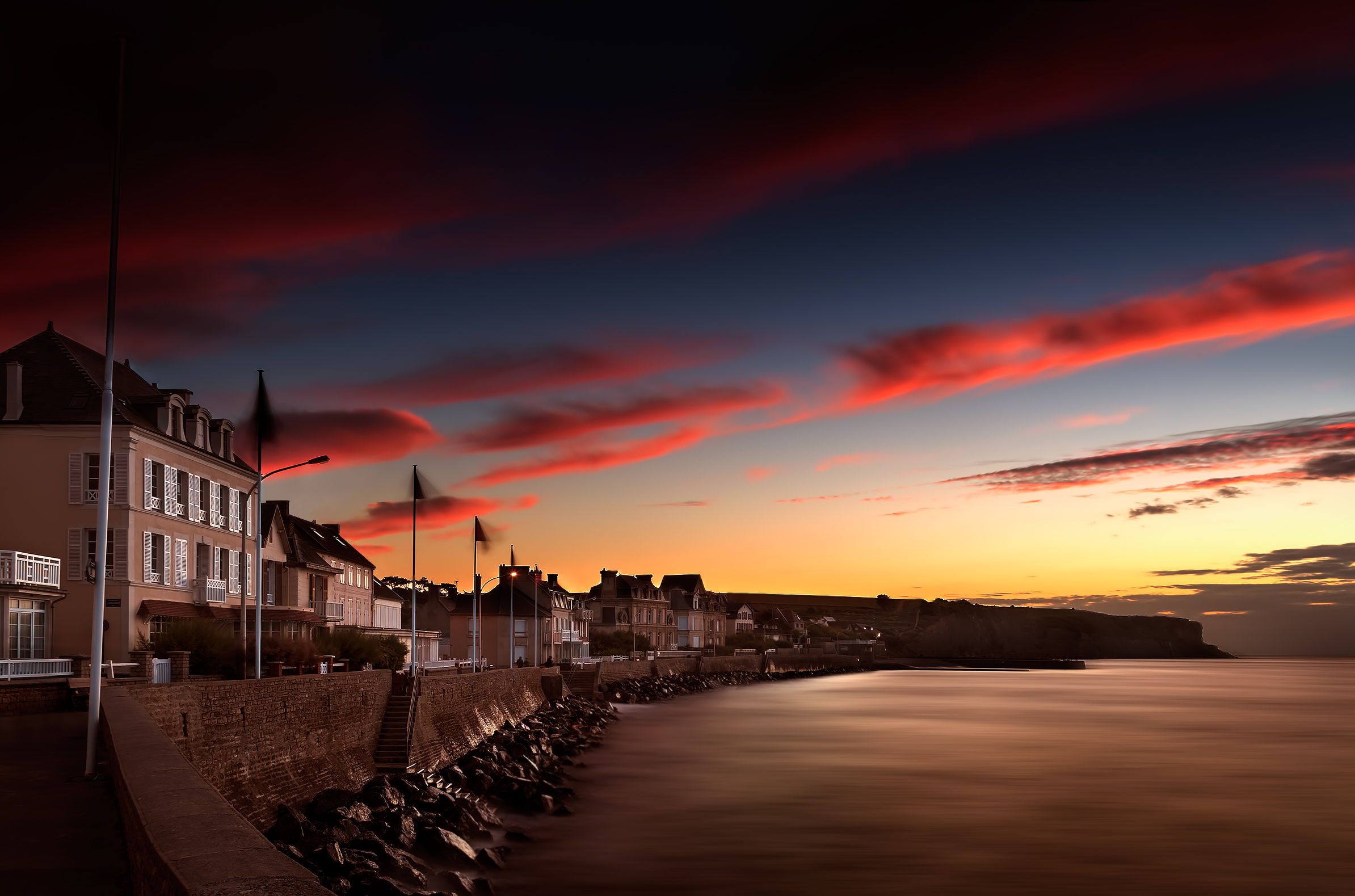 Sunset and night at Arromanches les bains.