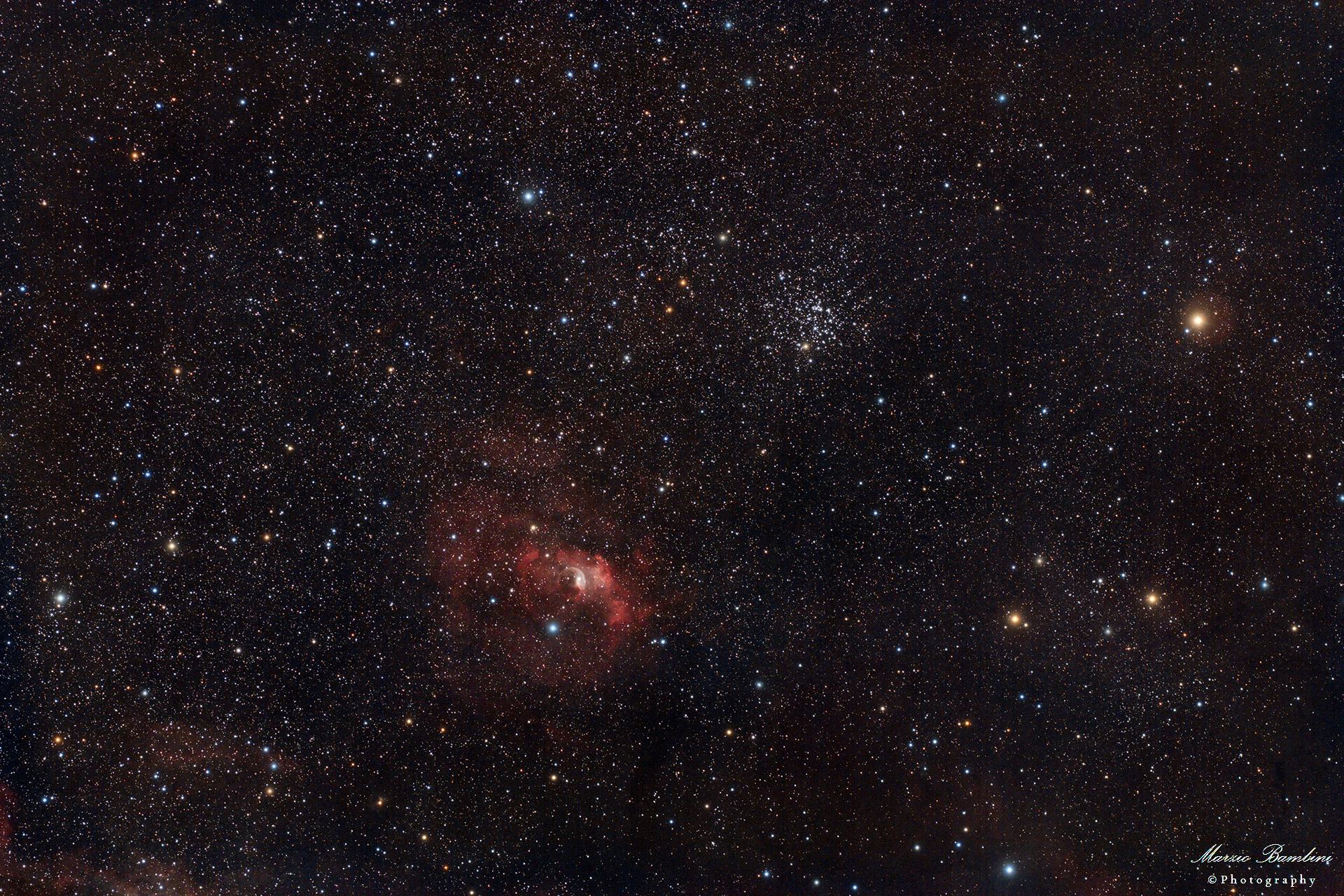 M52 and NGC 7635 Bubble Nebula