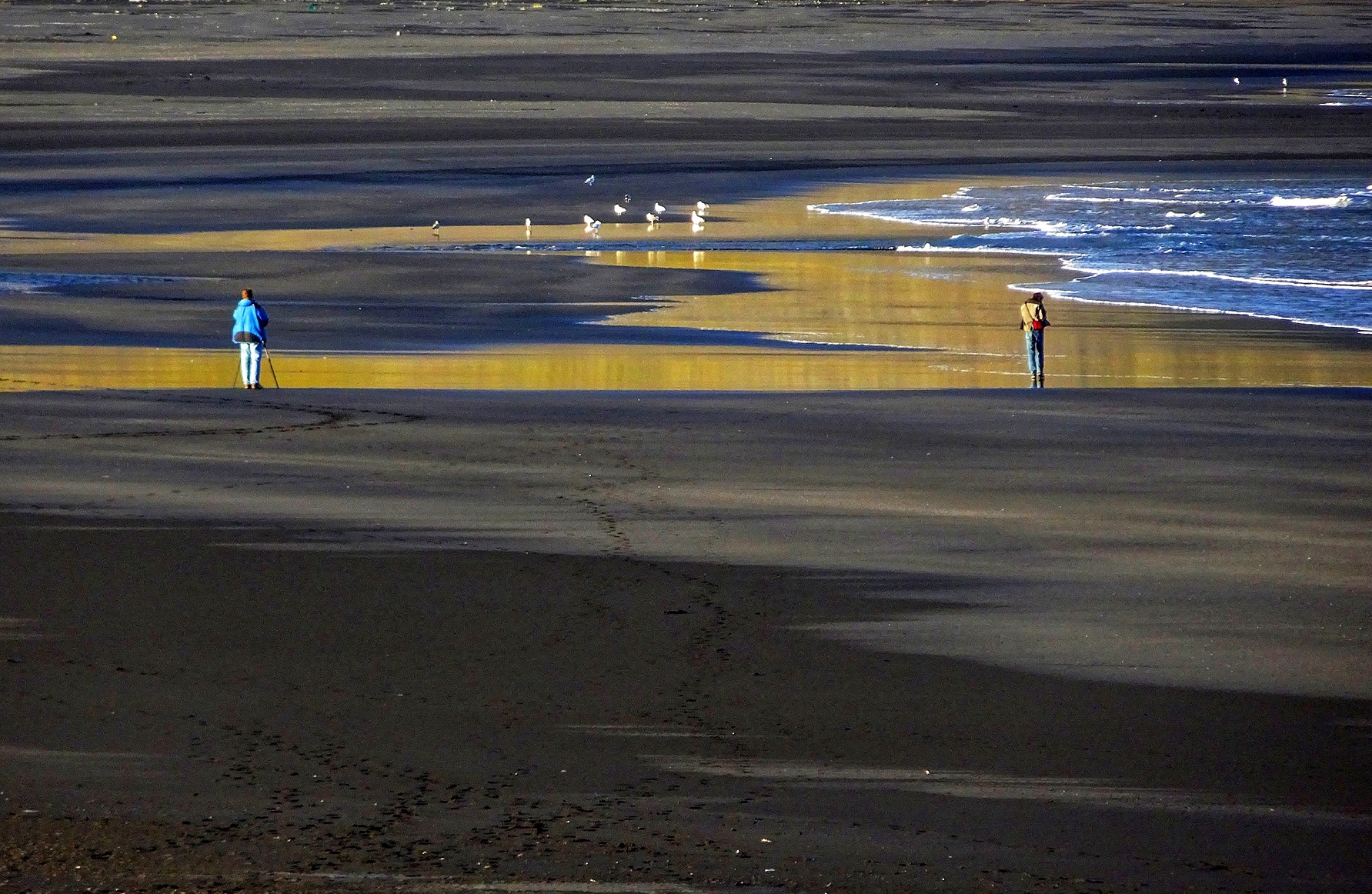 Golden reflections on the black beach