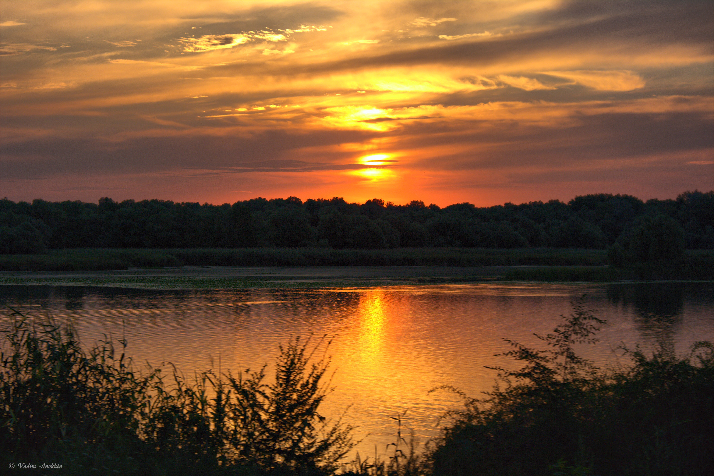 View from window of moving train on Kakhovske reservoir