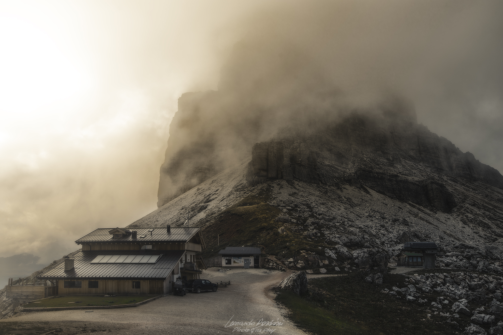 Foggy dawn at the Averau