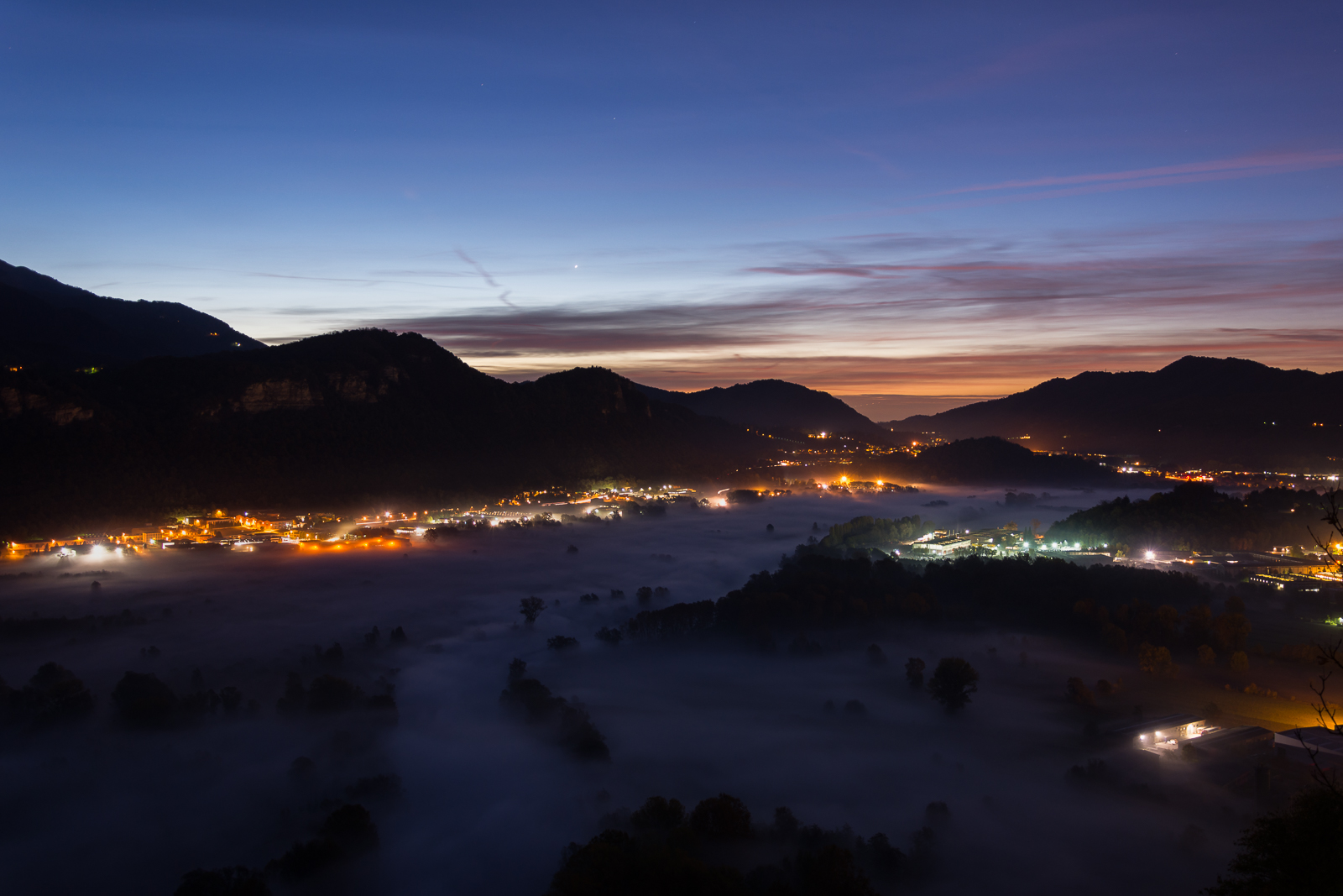 Fog at Adda river valley at the dawn