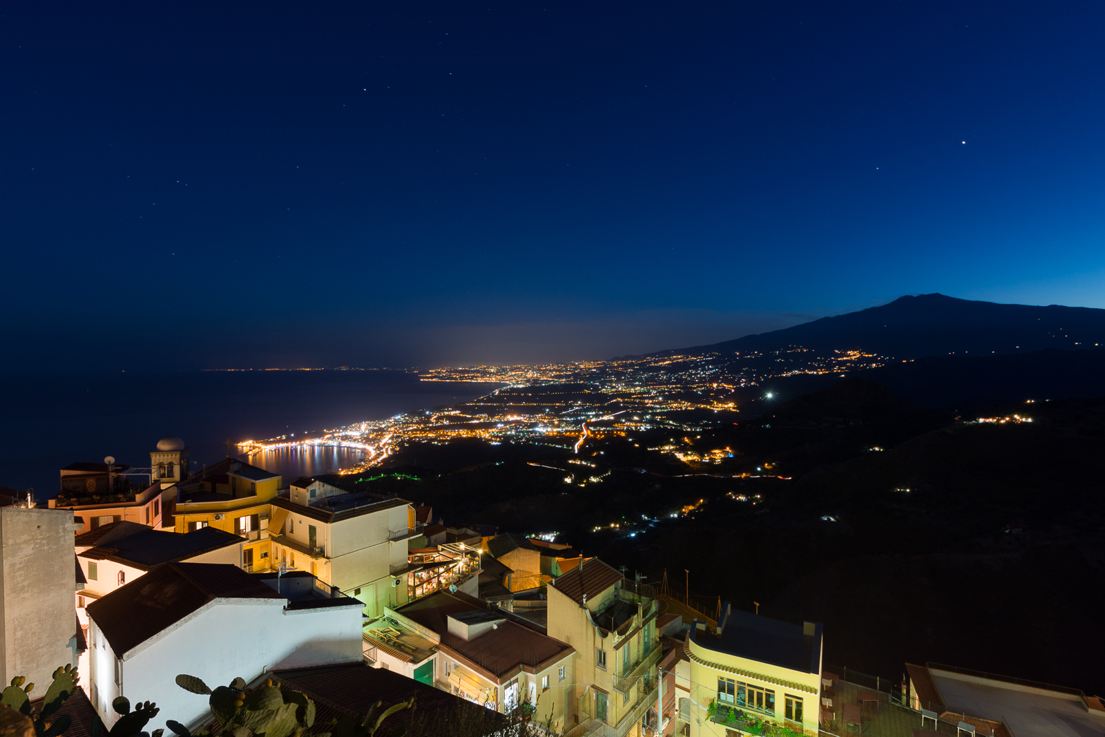 Taormina Bay and the Etna Volcano at dusk