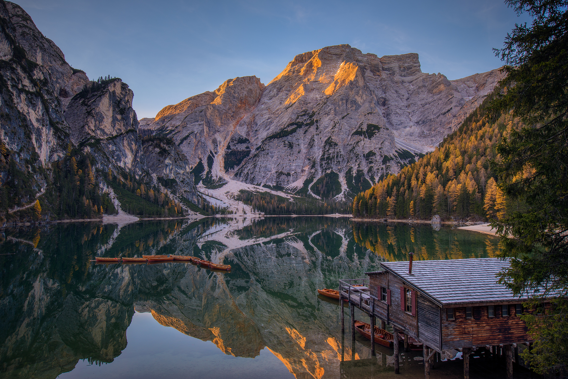 Autumn in the Braies Lake