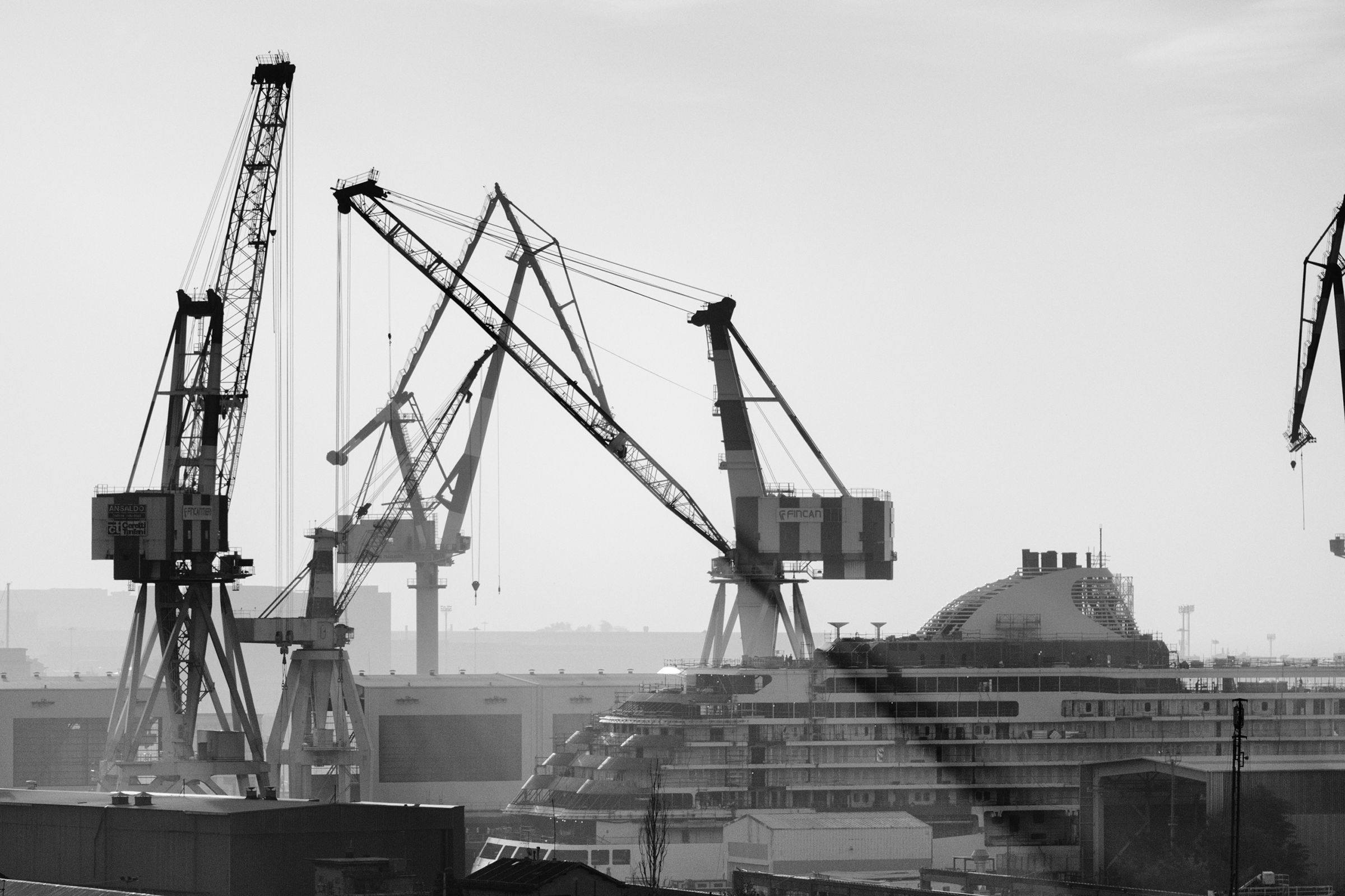 dawn fog and shipyards