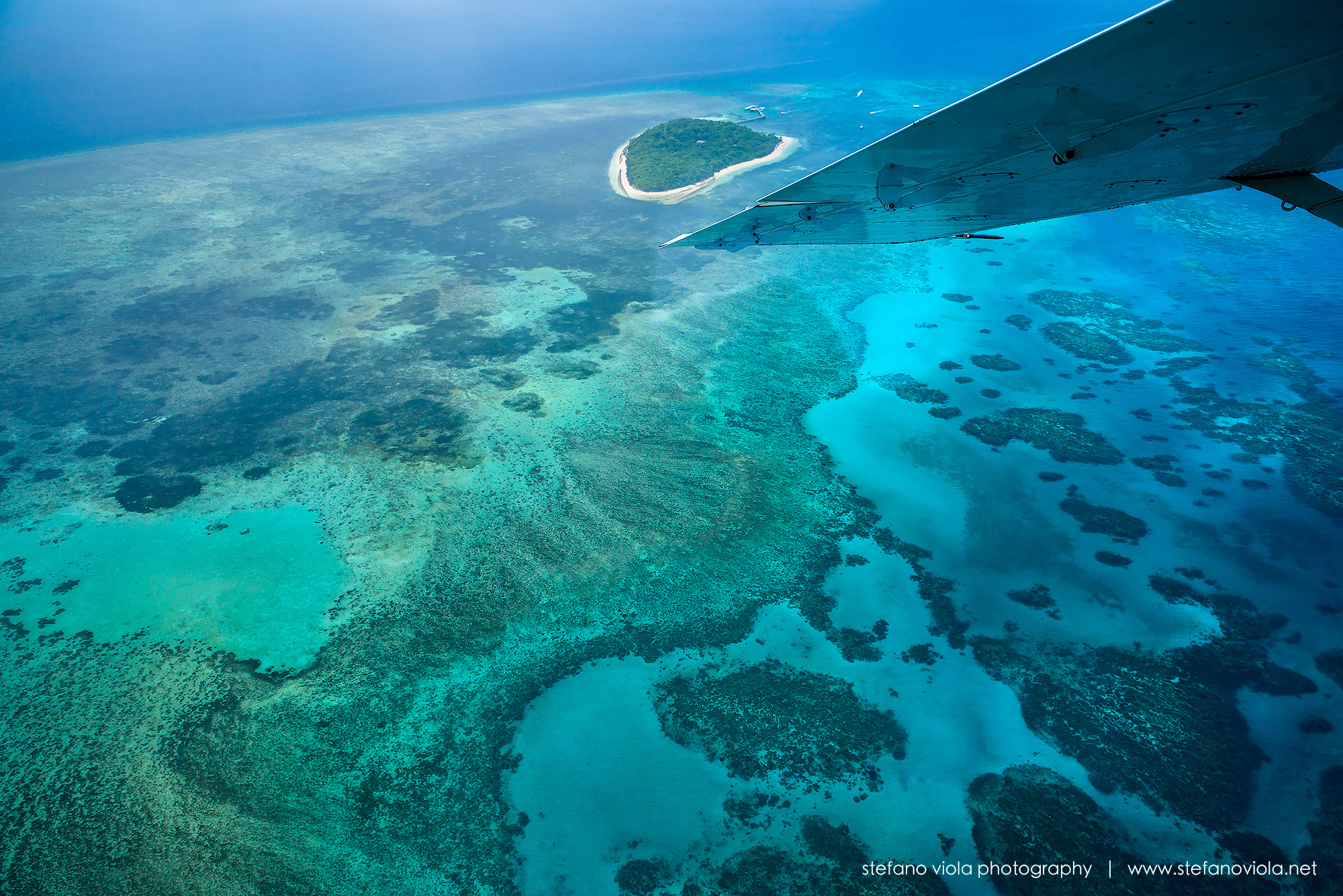 In flight on the Great Barrier Reef