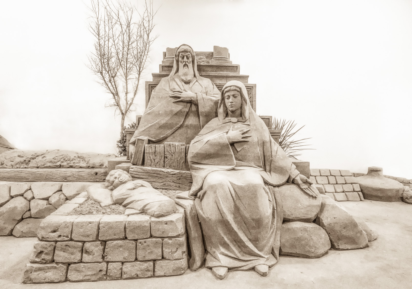 Nativity scene with sand