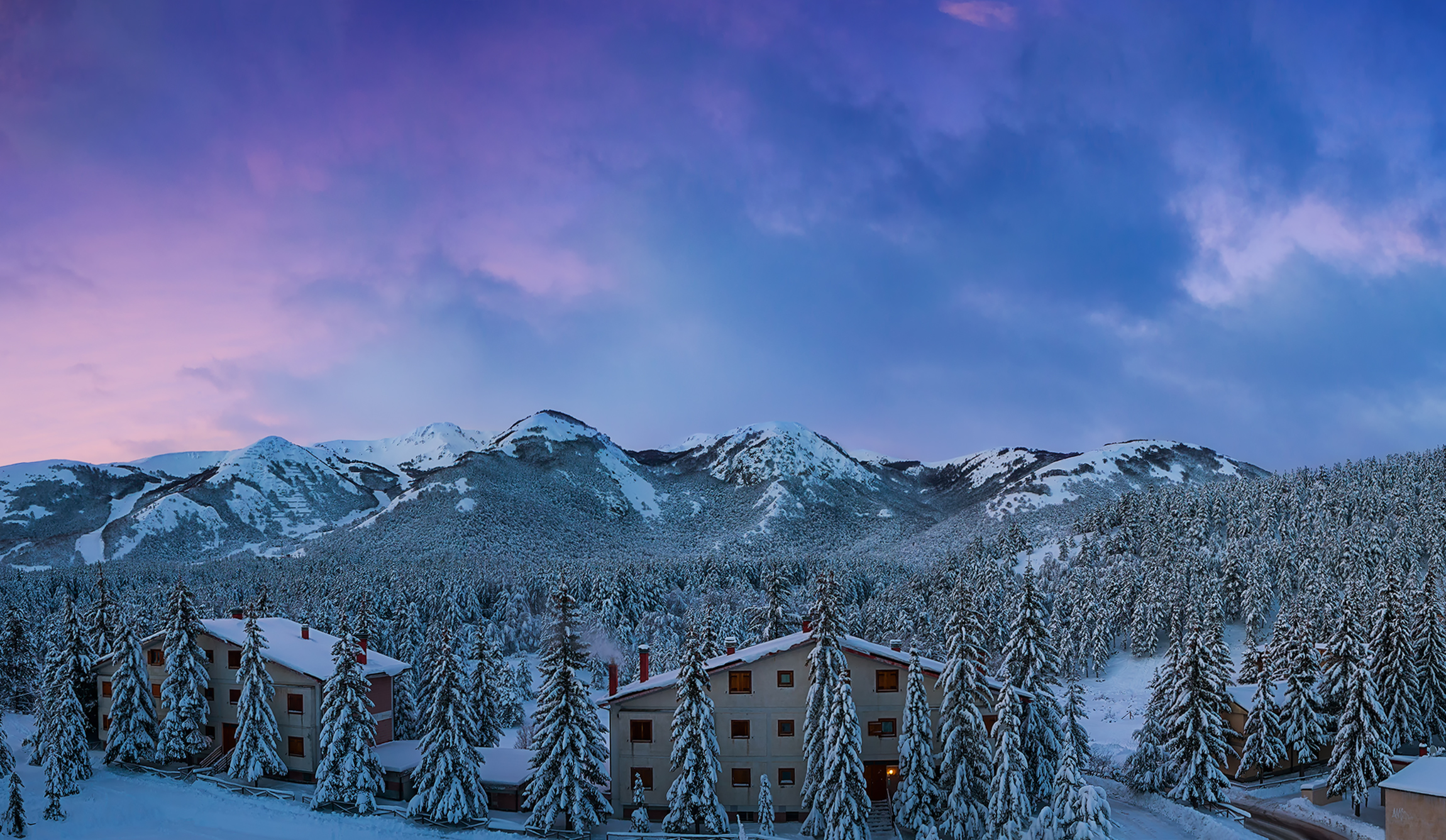 Snow covered blue hour
