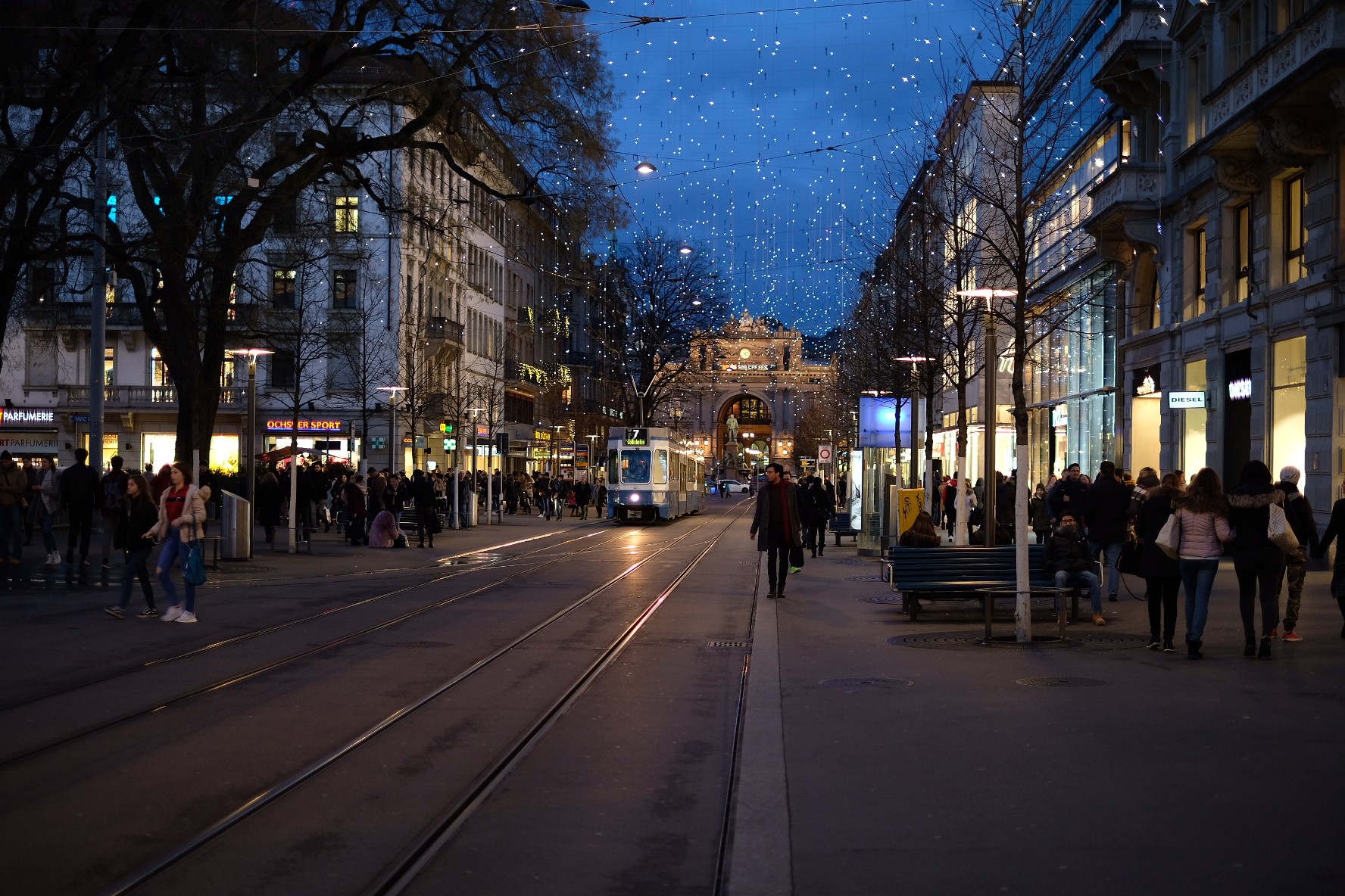 Bahnofstrasse at blue hour