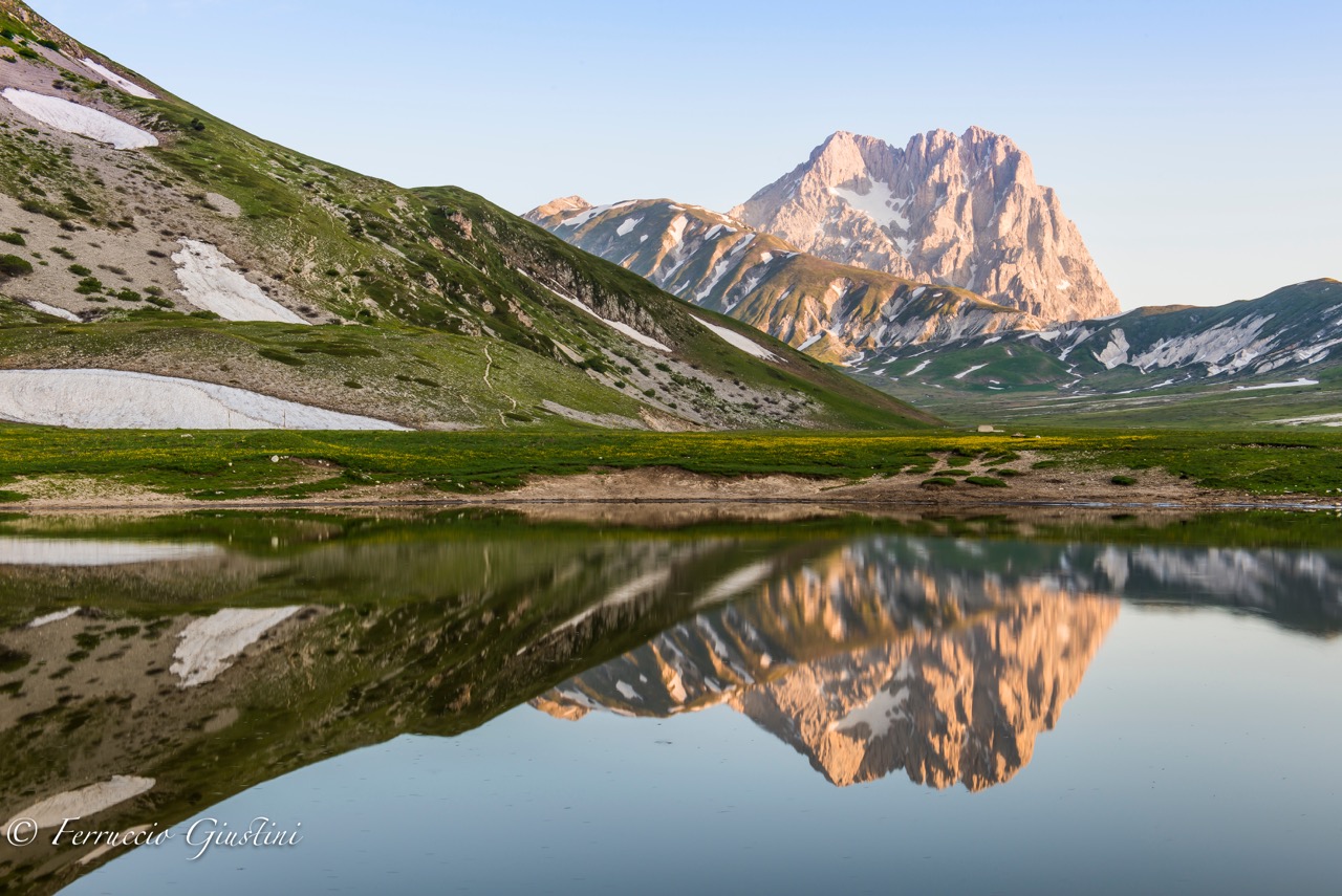 Gran Sasso view from the lake from Pietranzoni Lake