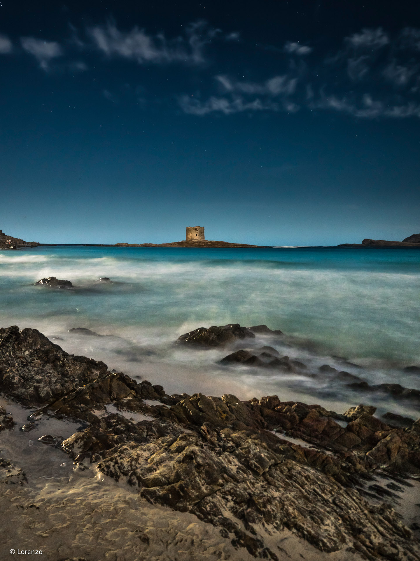 La Pelosa with a full moon