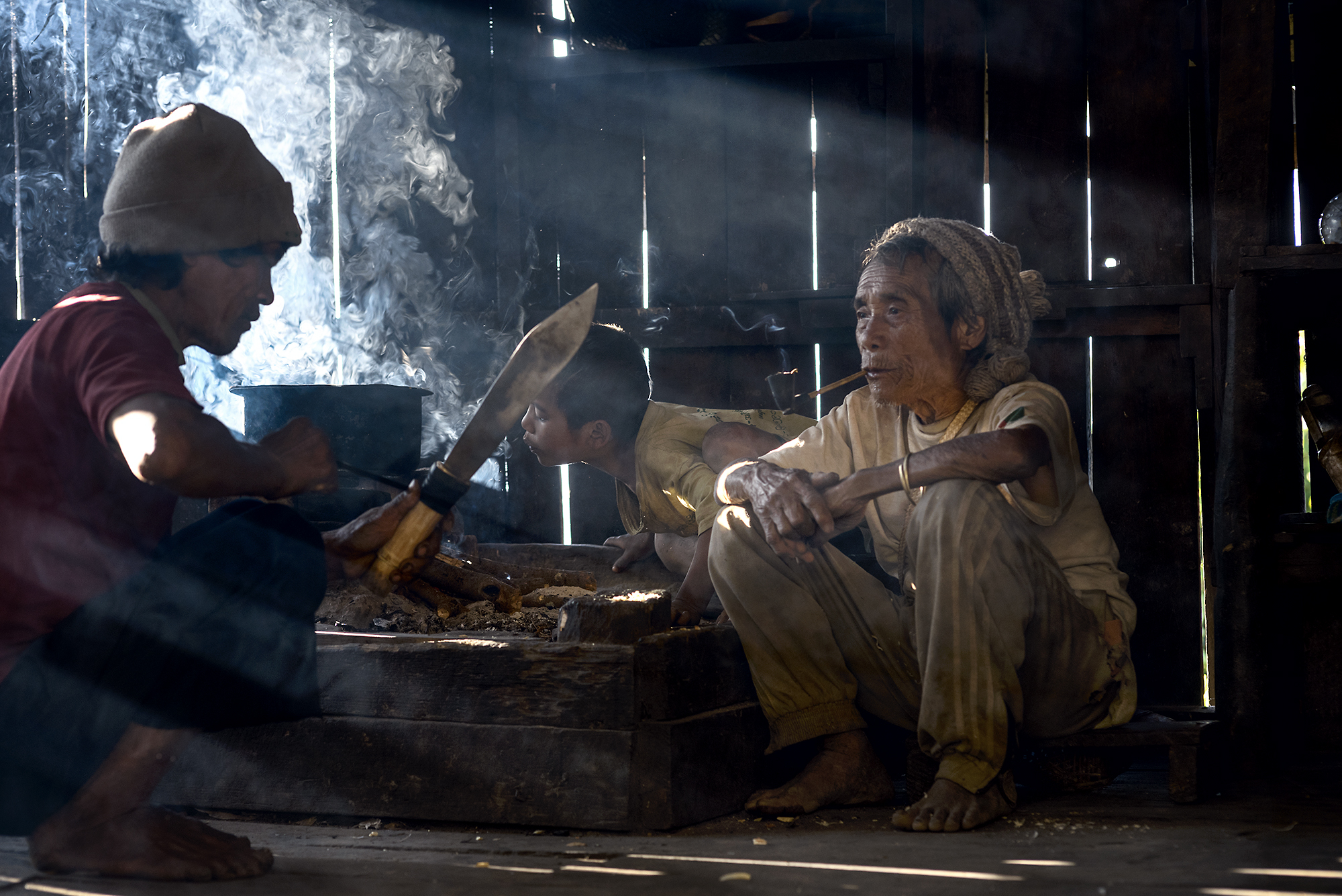 In front of the fireplace