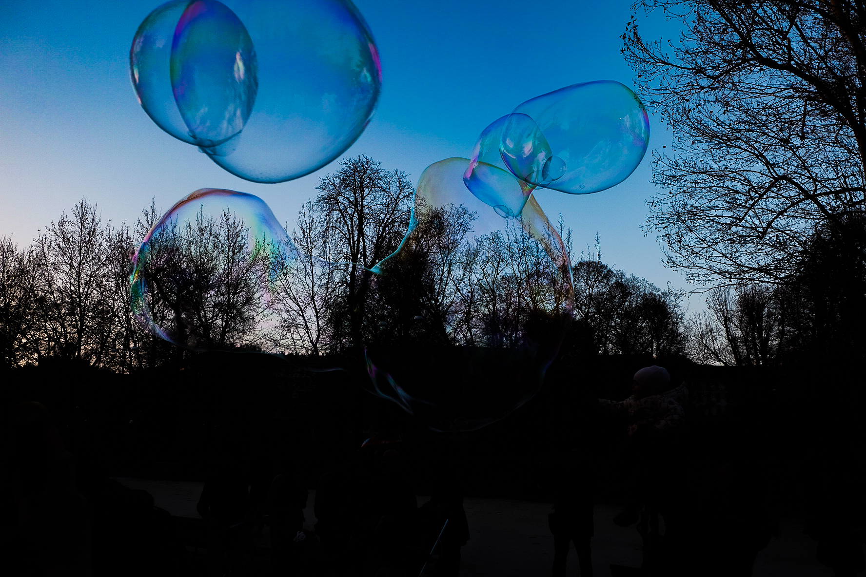 soap bubbles at sunset