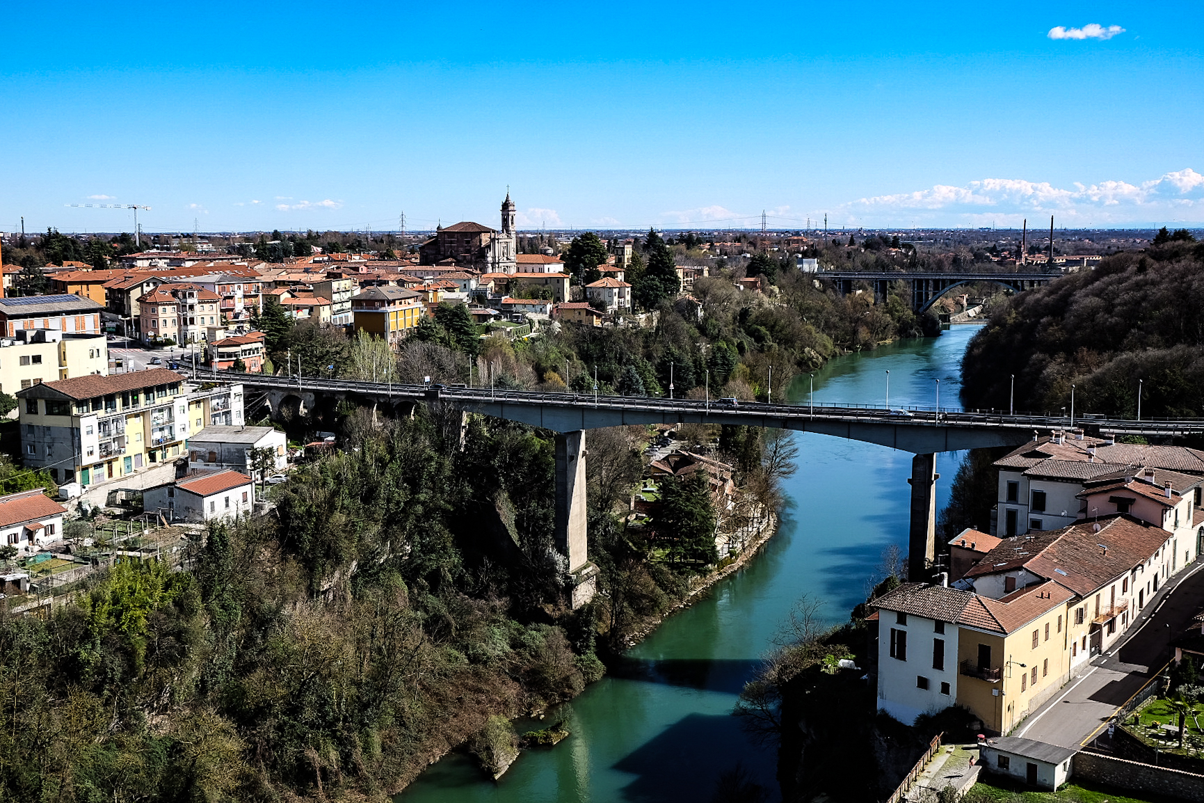 view from the castle tower of trezzo d'adda