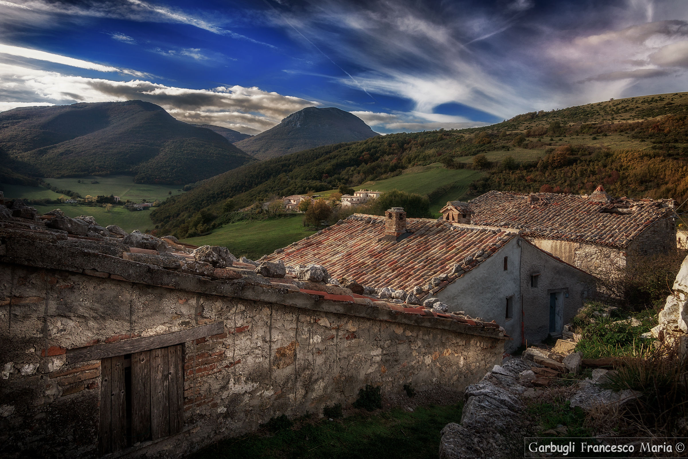 Panorama from twin towns, the beech woods of Monte San Vicin...