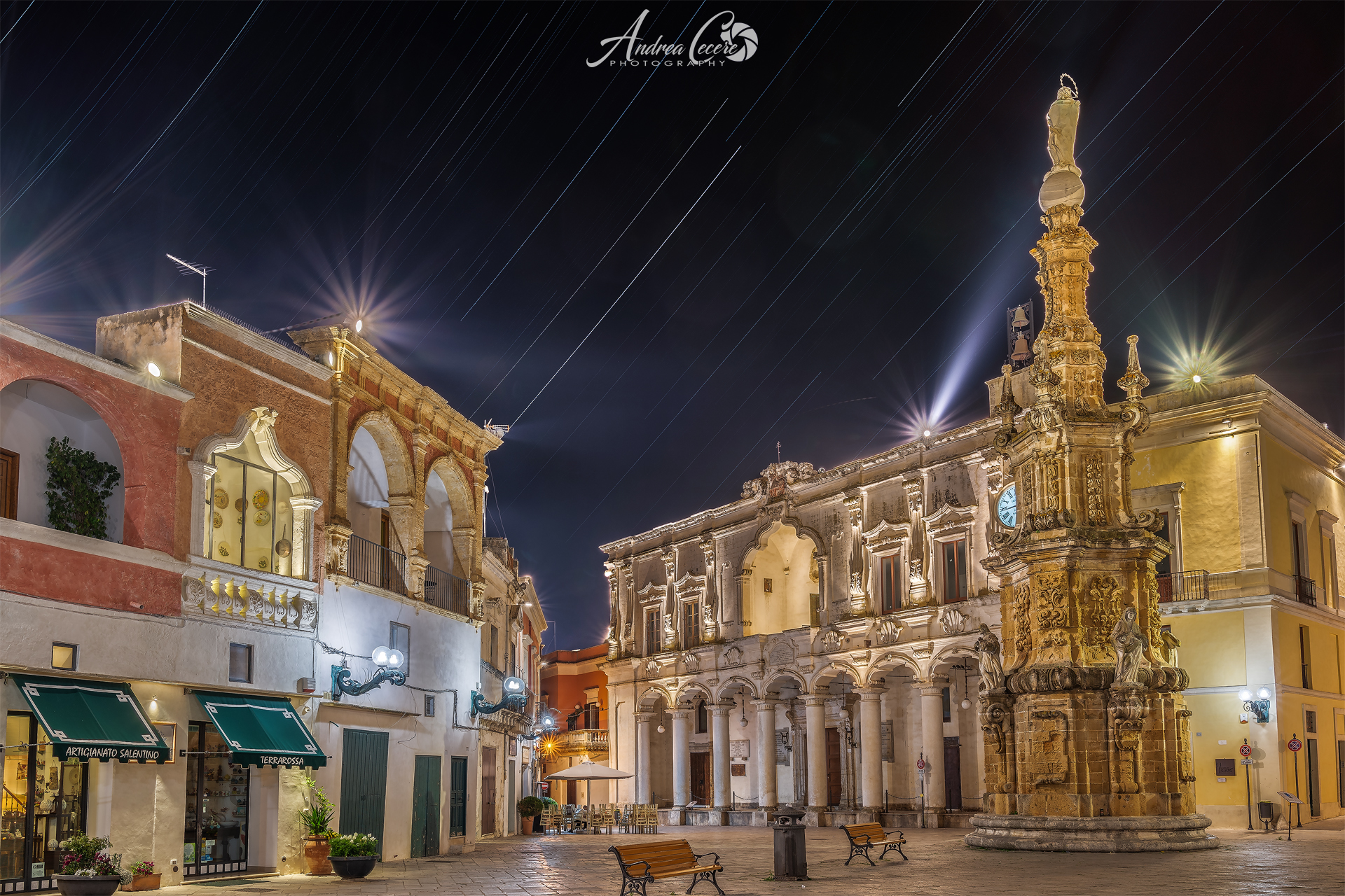 Piazza Salandra Nardò Star trail