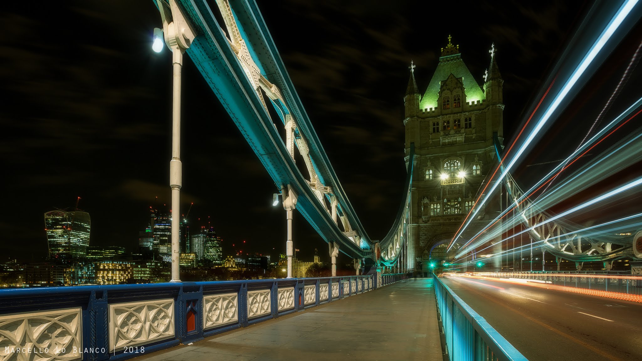 Light trails at Tower Bridge
