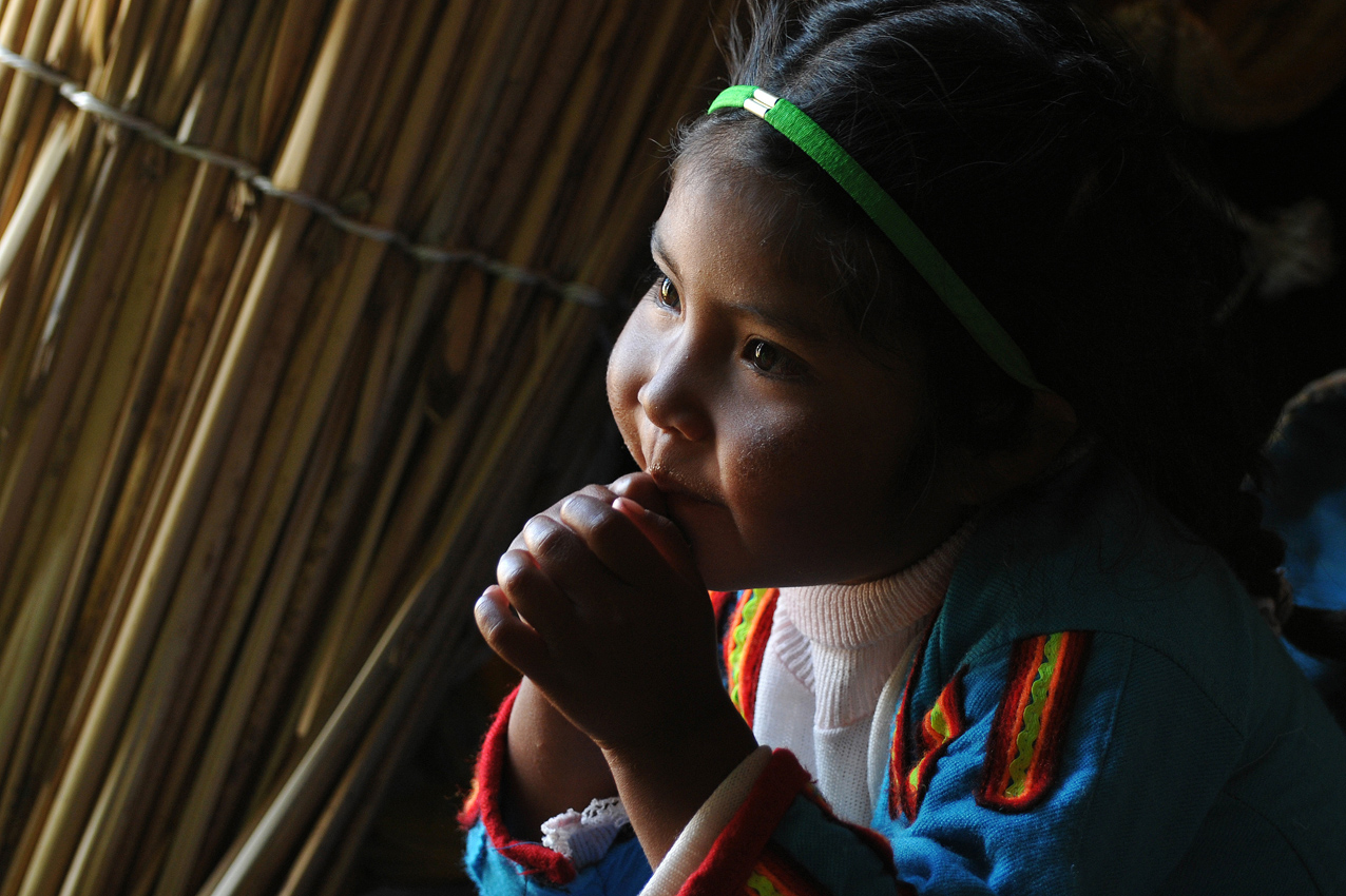 "Aymara girl"-floating-island Lake Titicaca-Bolivi...
