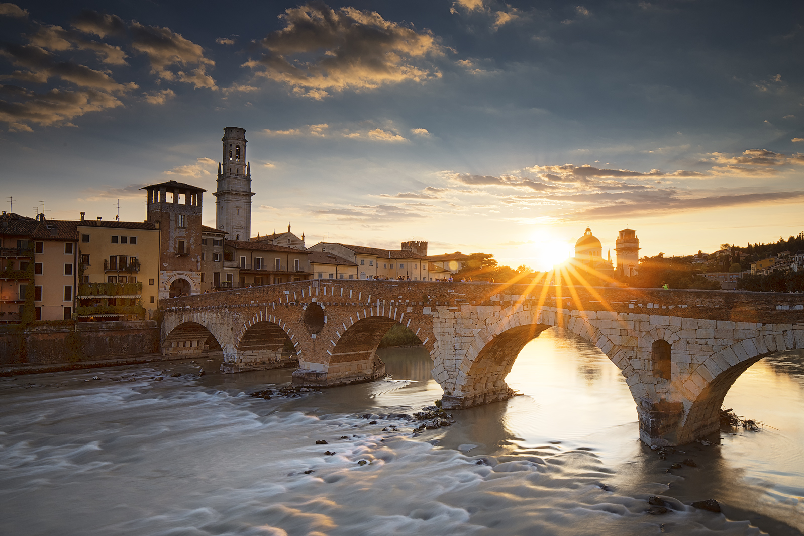 Verona a sunset on the stone Bridge