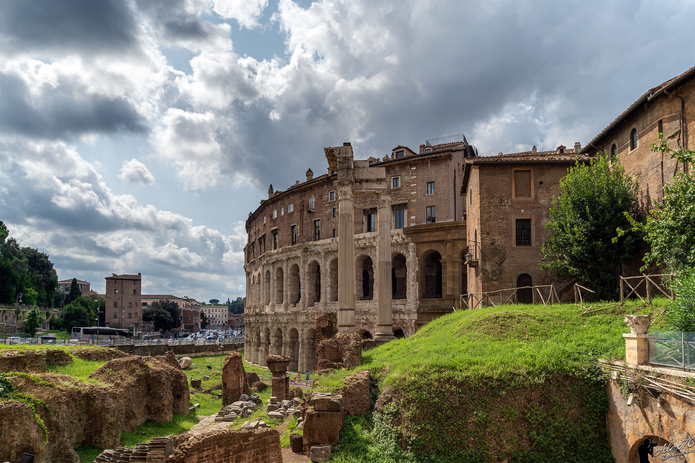 A glimpse of the sun on the Marcello Theatre.