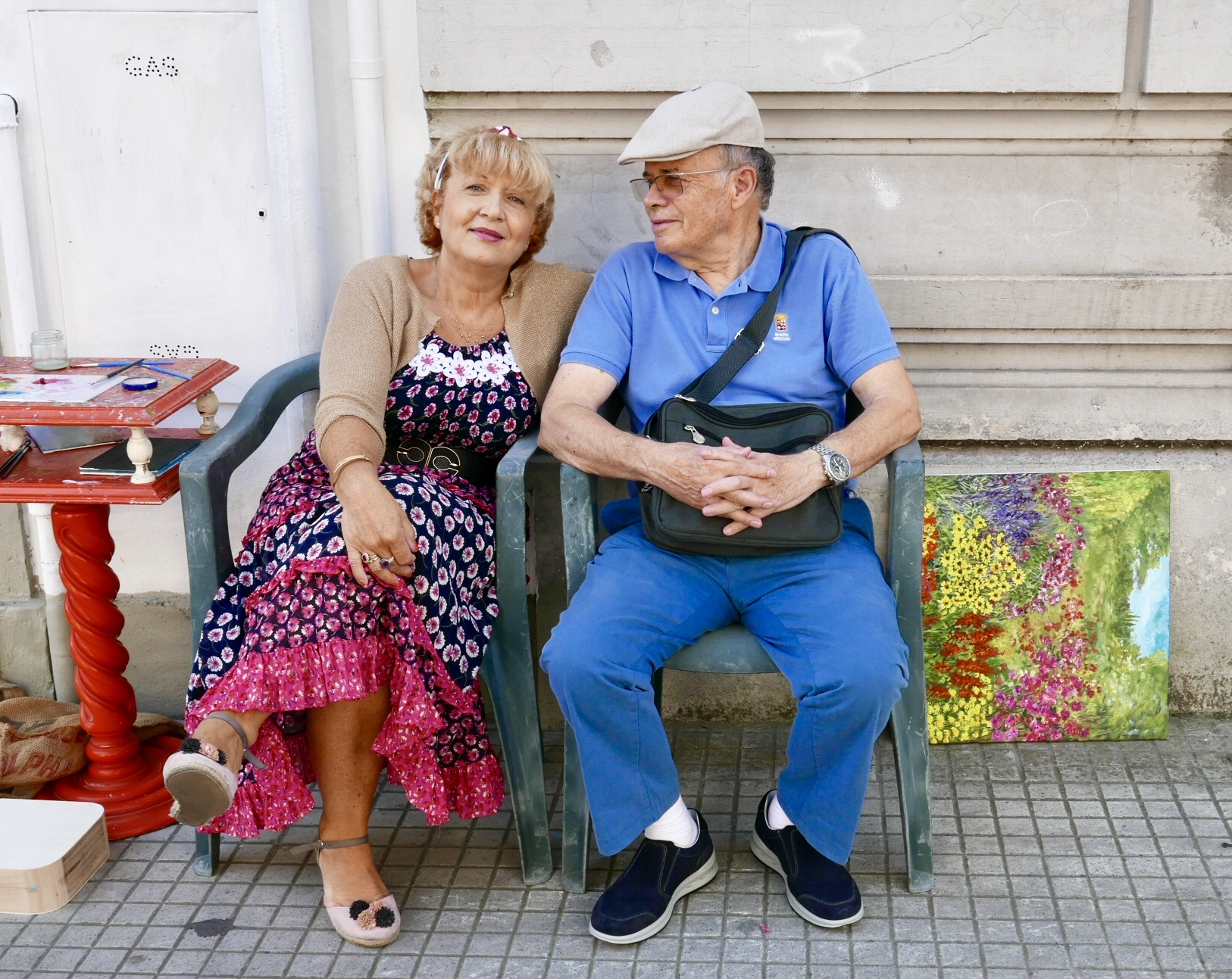Greeting her friends.