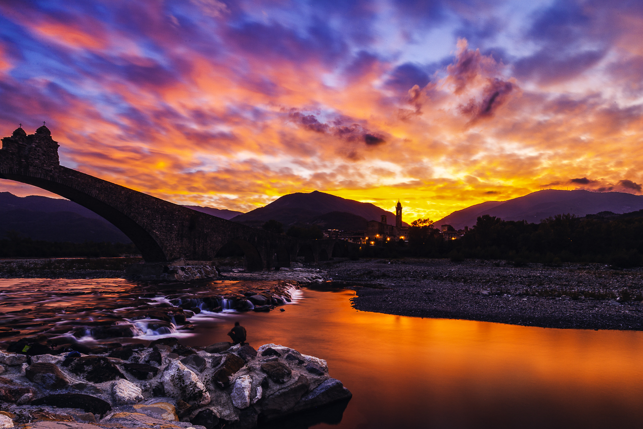 Sunset at the Hunchback Bridge of Bobbio