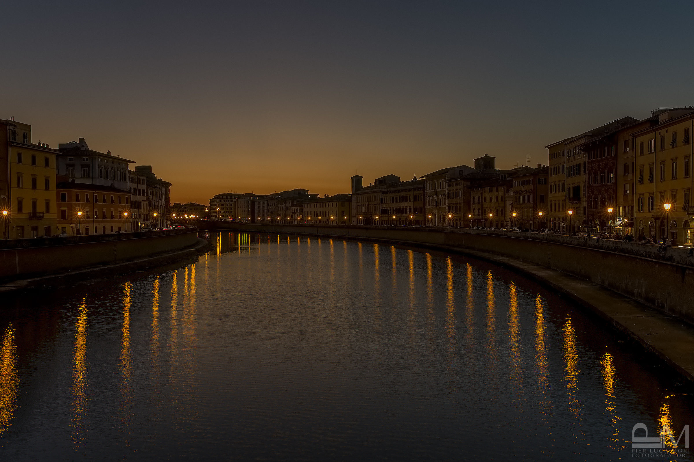 Sunset from the Middle bridge in Pisa