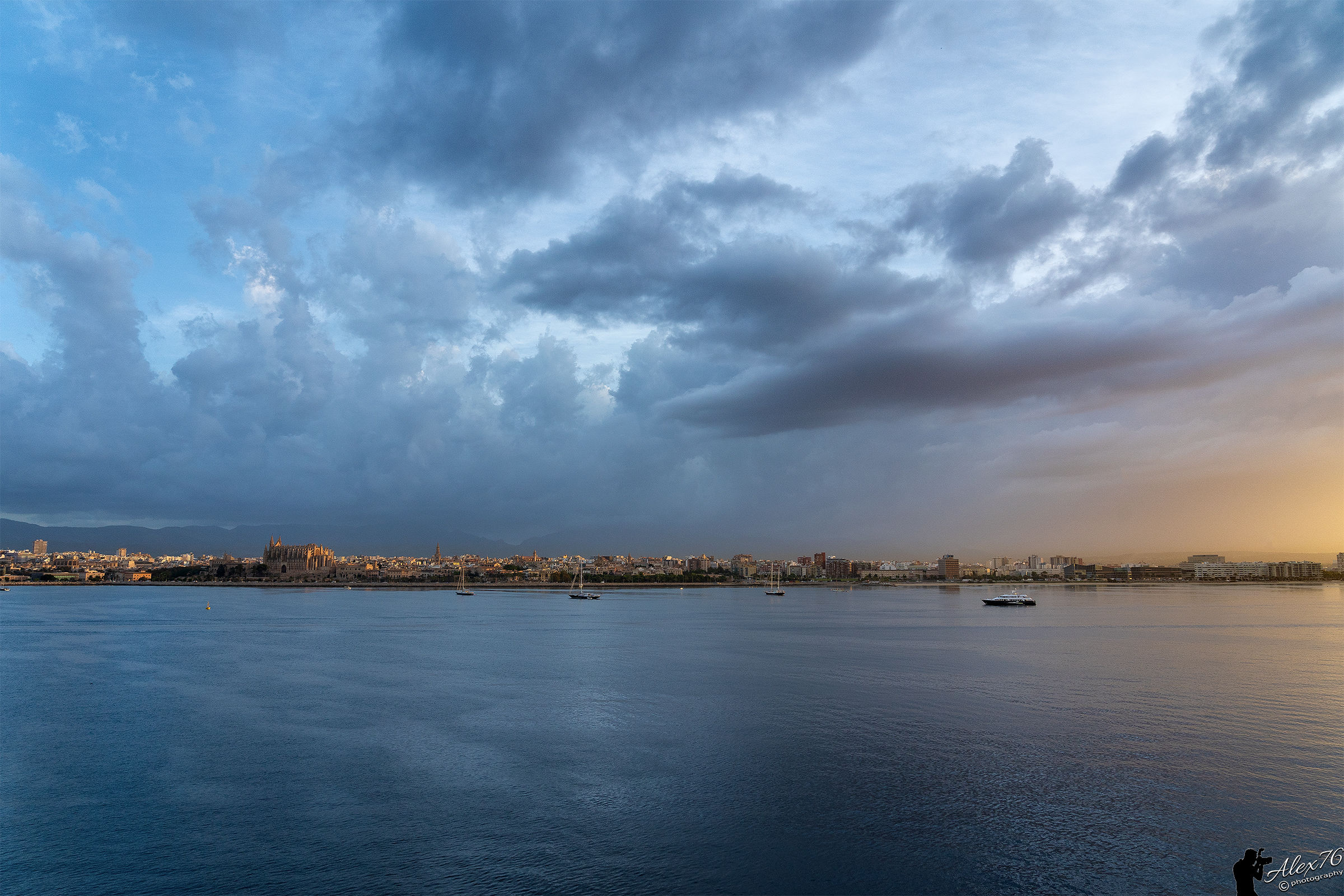 The first light of dawn in Palma de Mallorca