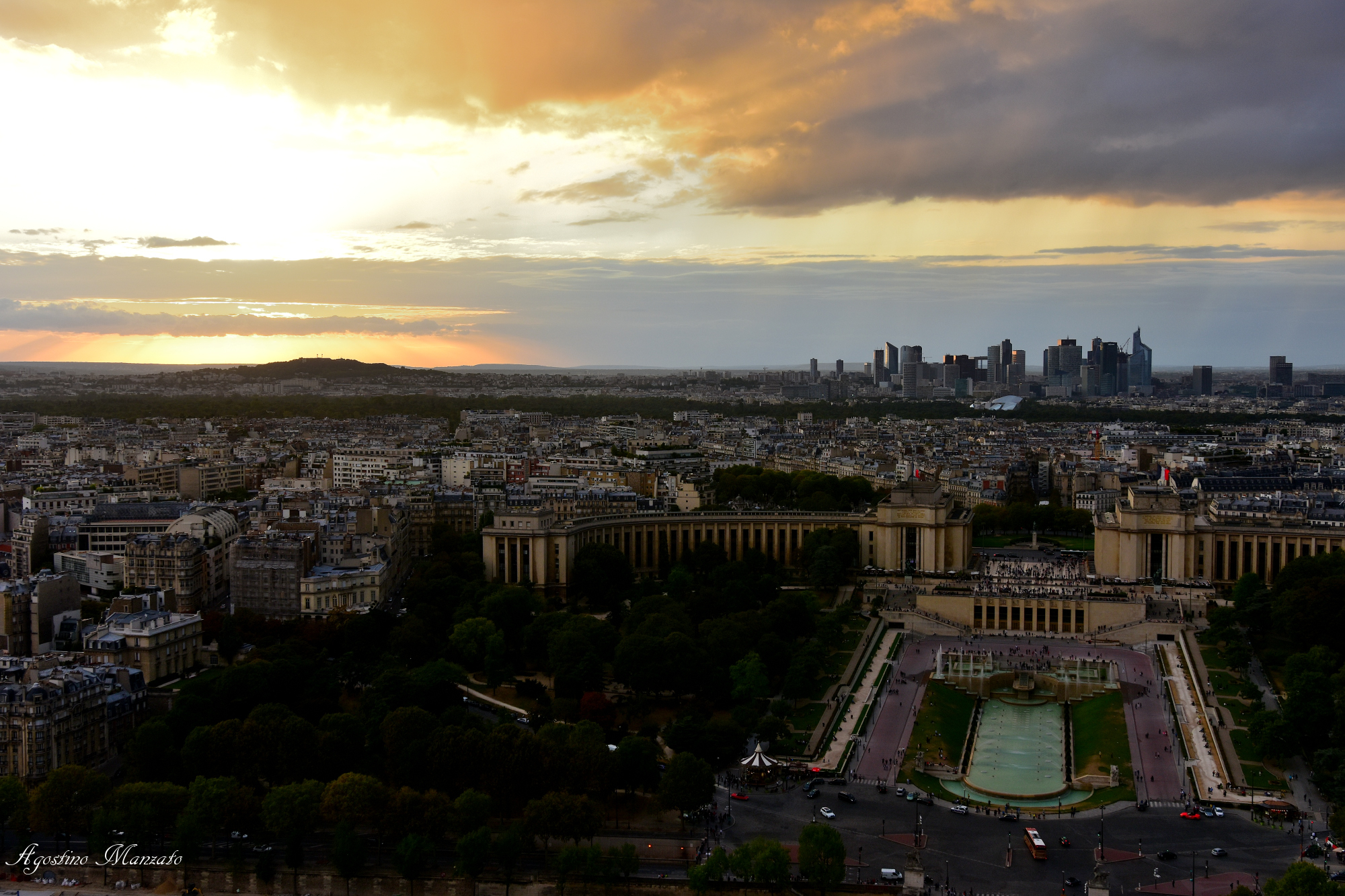 Skyline from Eiffel Tower to sunset