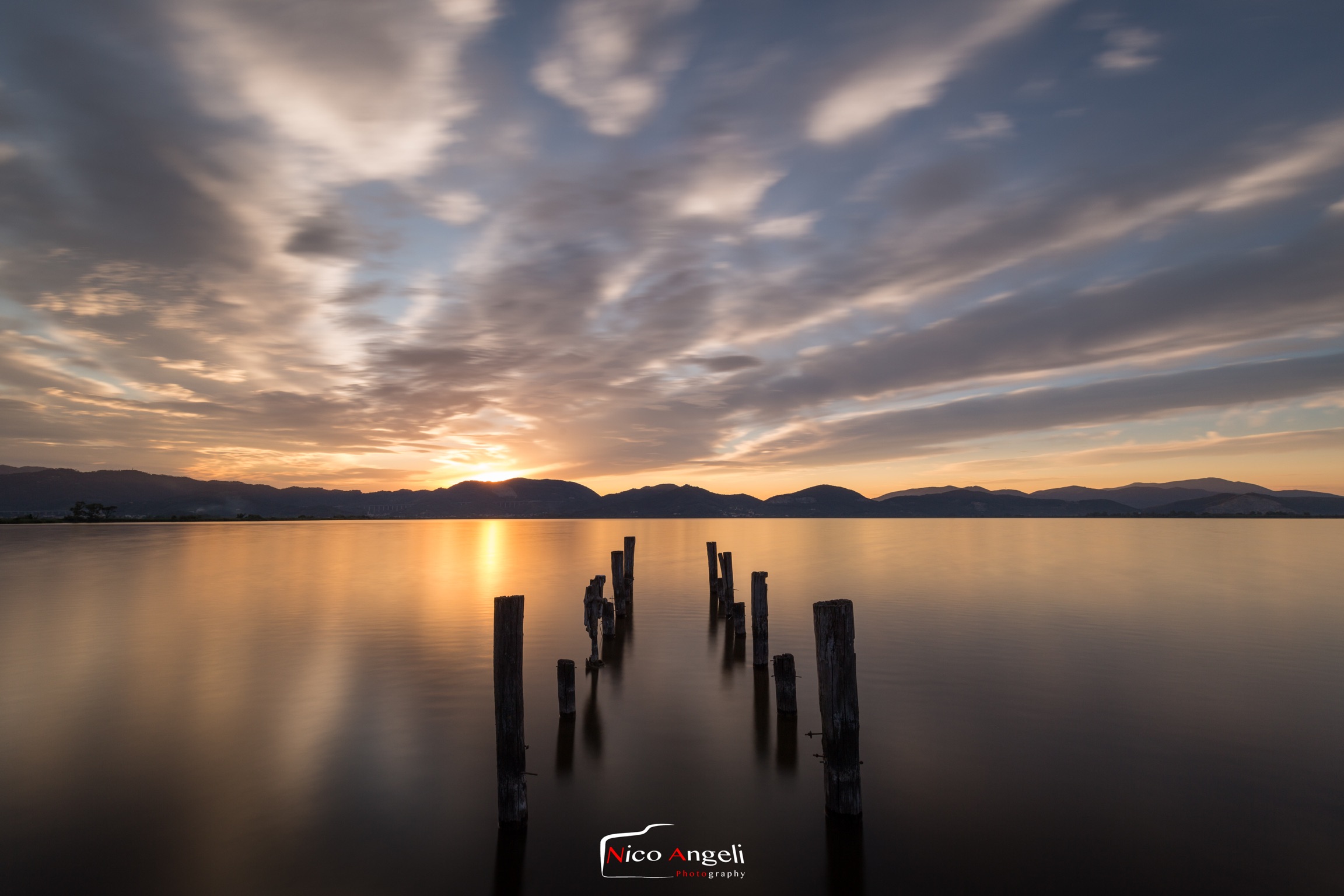 Hot sunrise on the lake