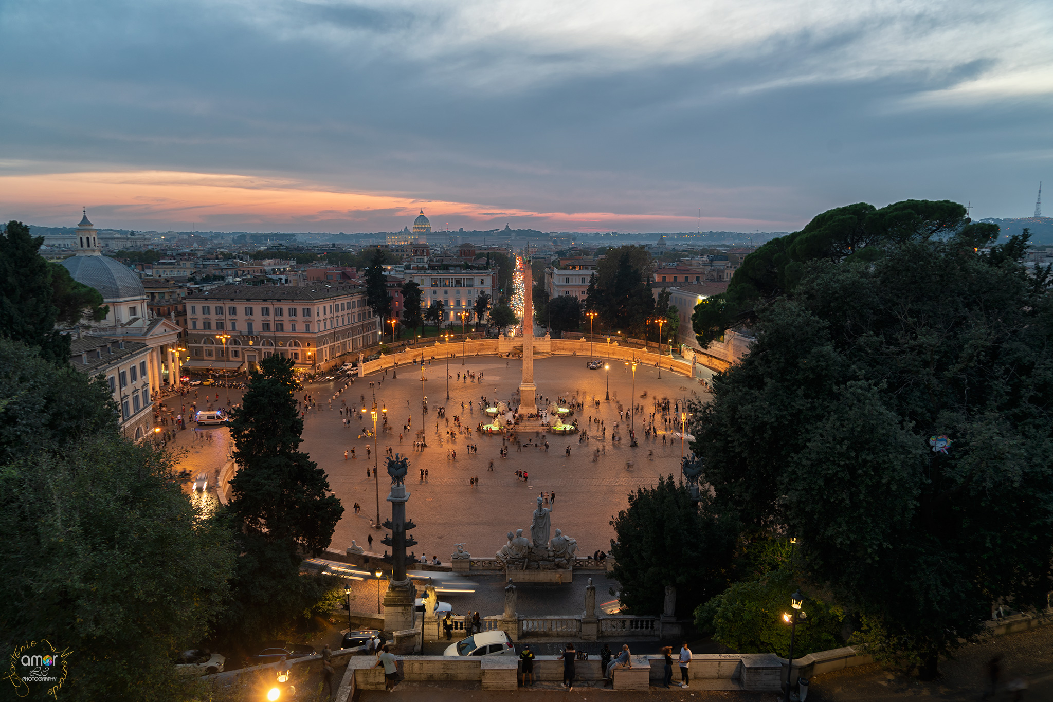 Piazza del Popolo by Night from Pincio (Villa Borghese)