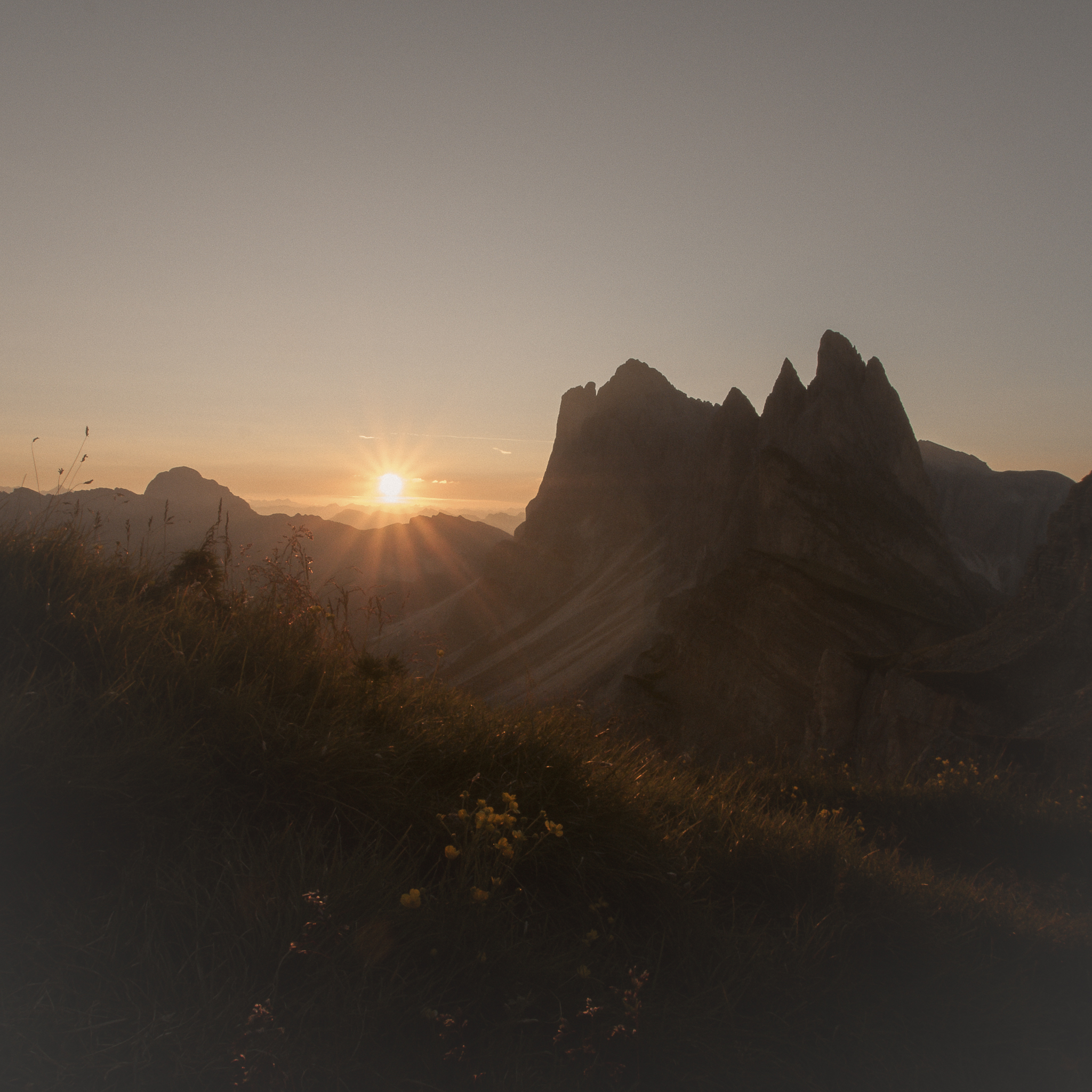 The first lights on Seceda...