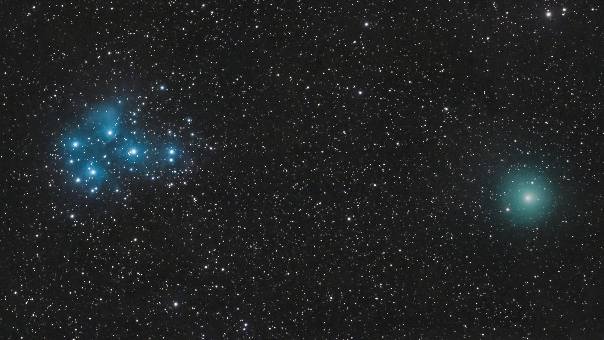 The 7 sisters point the way to the Christmas comet