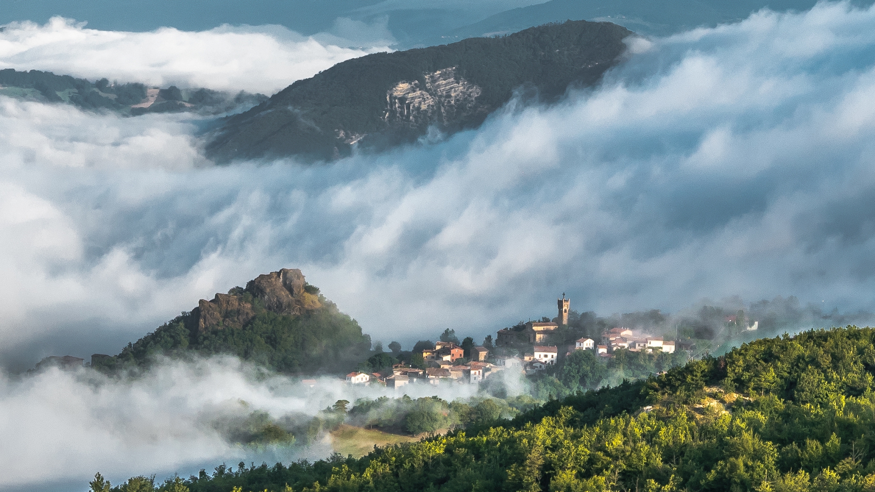 Corniana shrouded in fog