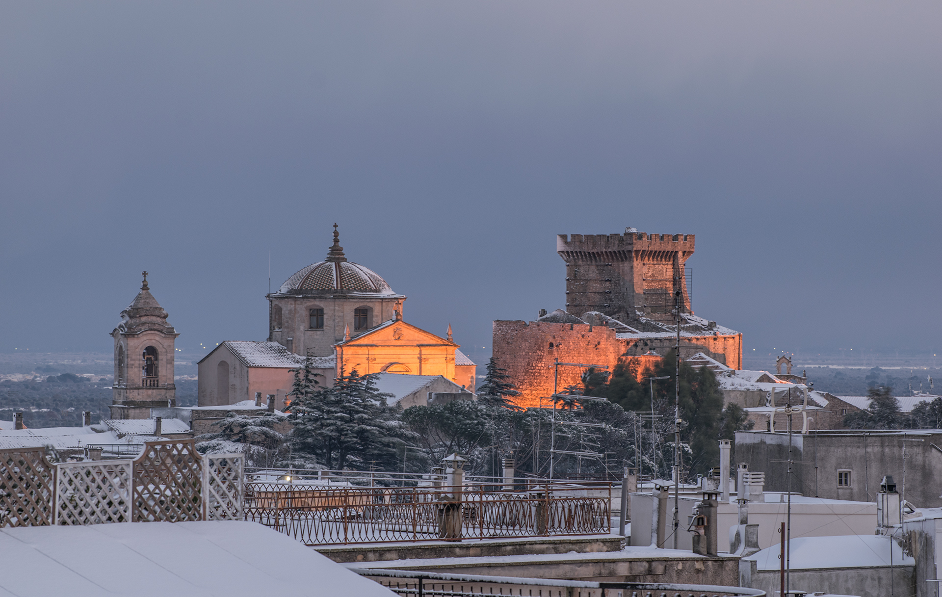 Snowy Castle at sunset