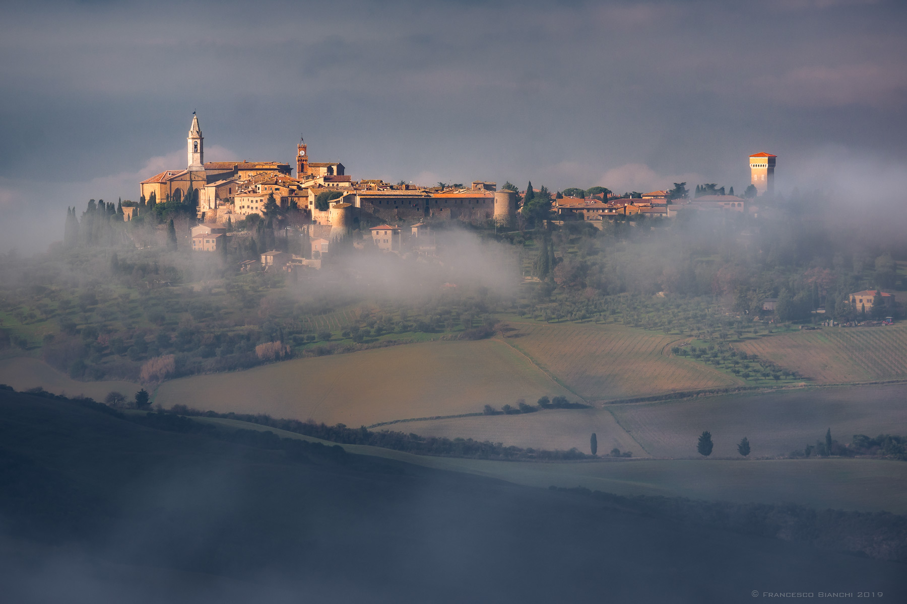 Pienza under the fog