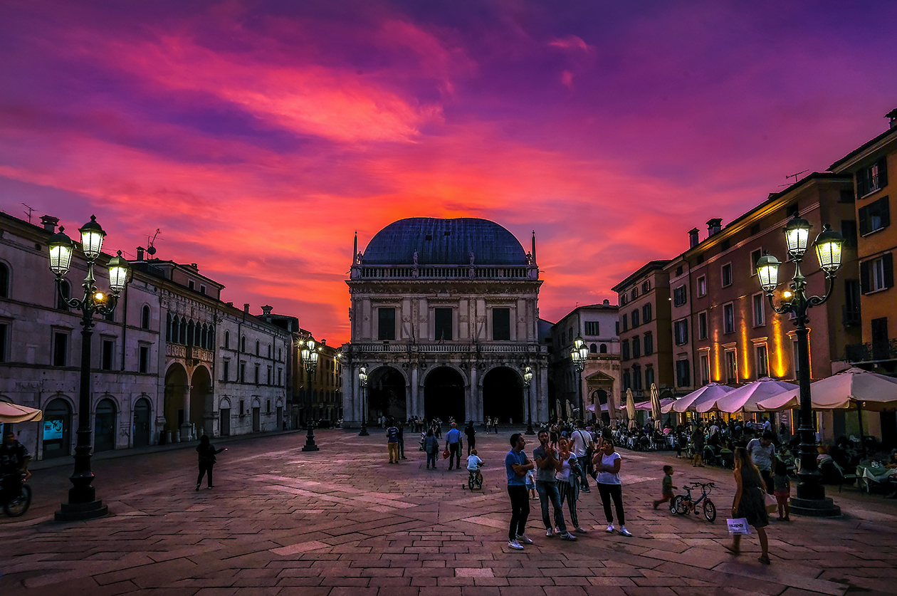 Plaza of the Lodge at sunset