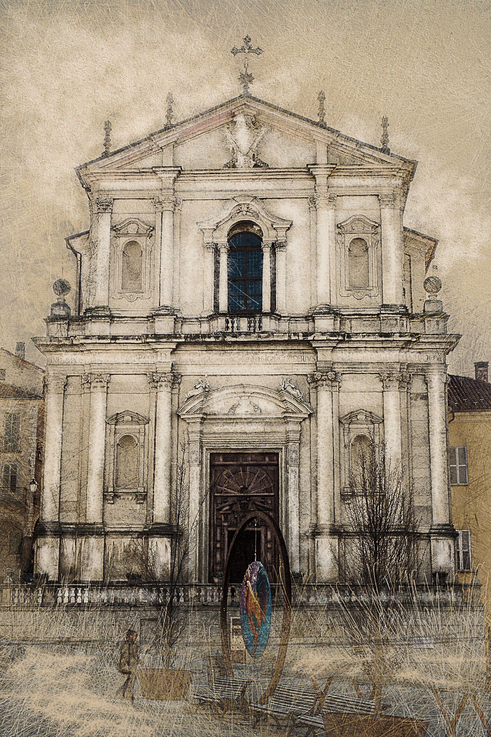 facciata chiesa piazza Mondovi fotopittura