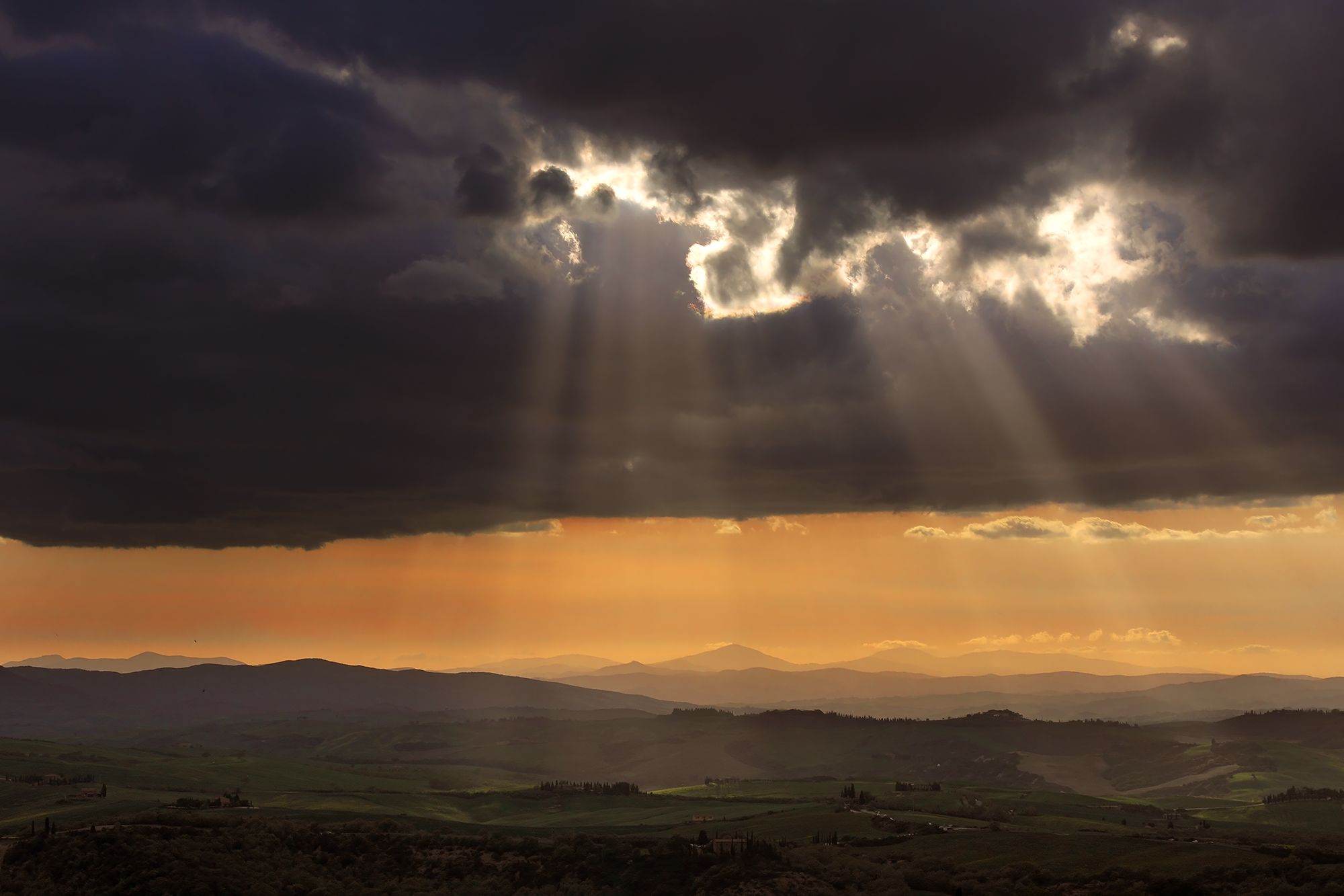 explosion of light in the Val d'Orcia