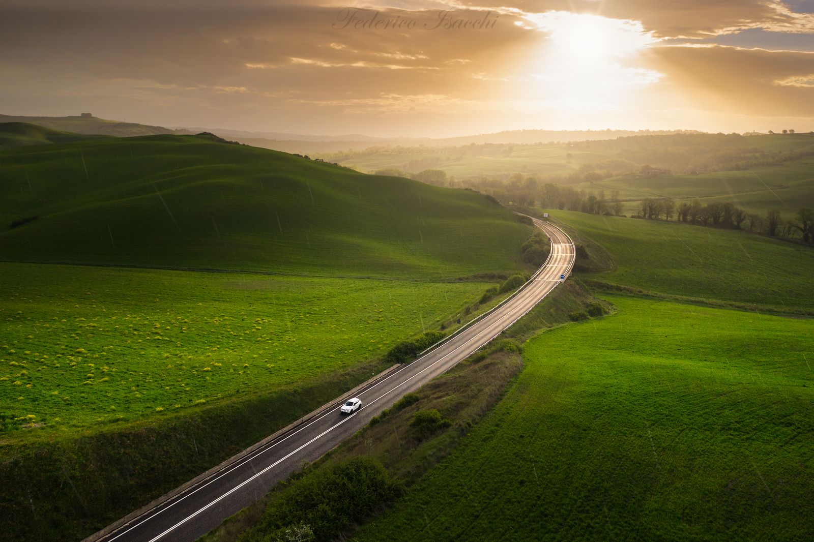 Light and rain on the road