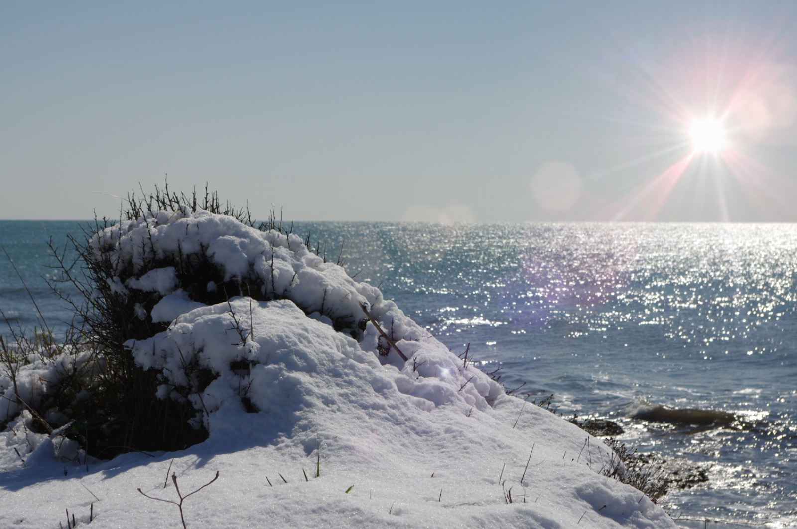 snow at the sea