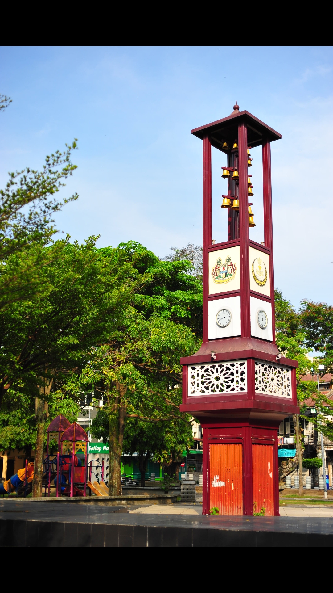 Clock tower with bronze bells