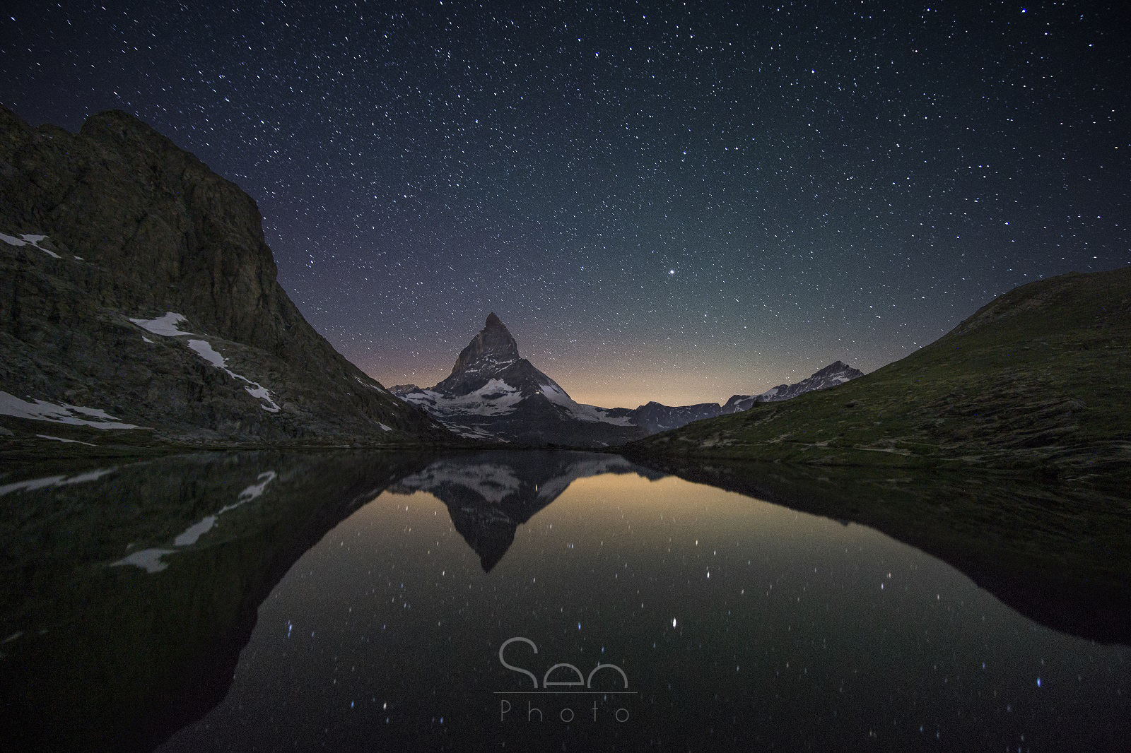 The starry sky above the Matterhorn