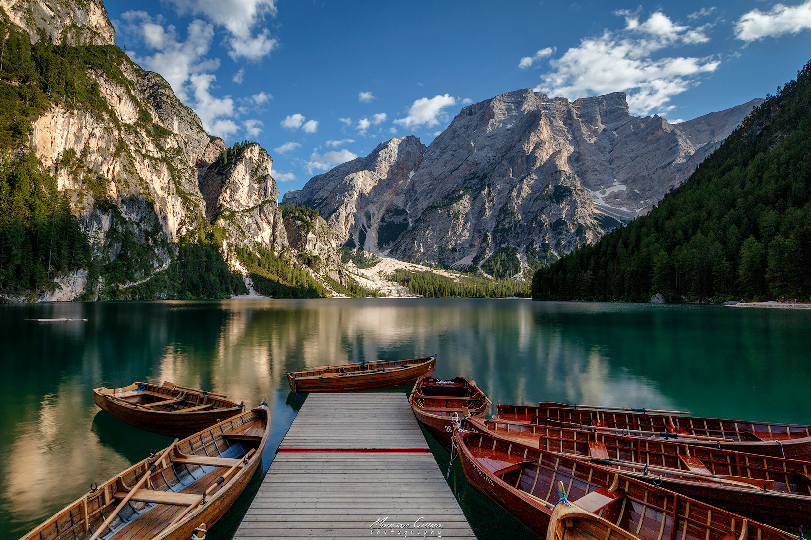 Boats at rest at the Braies lake