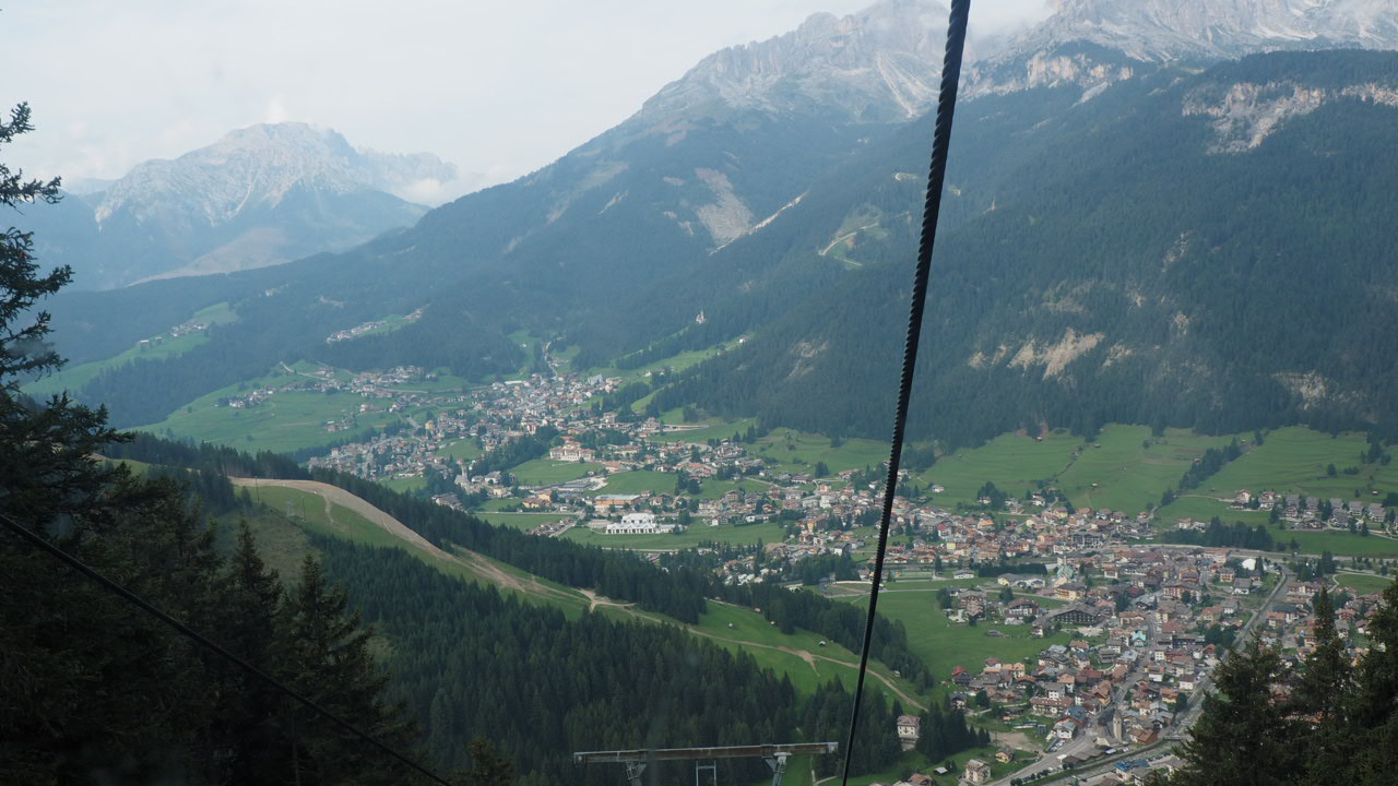 Fassa Vista's pool and Vigo from the cable car